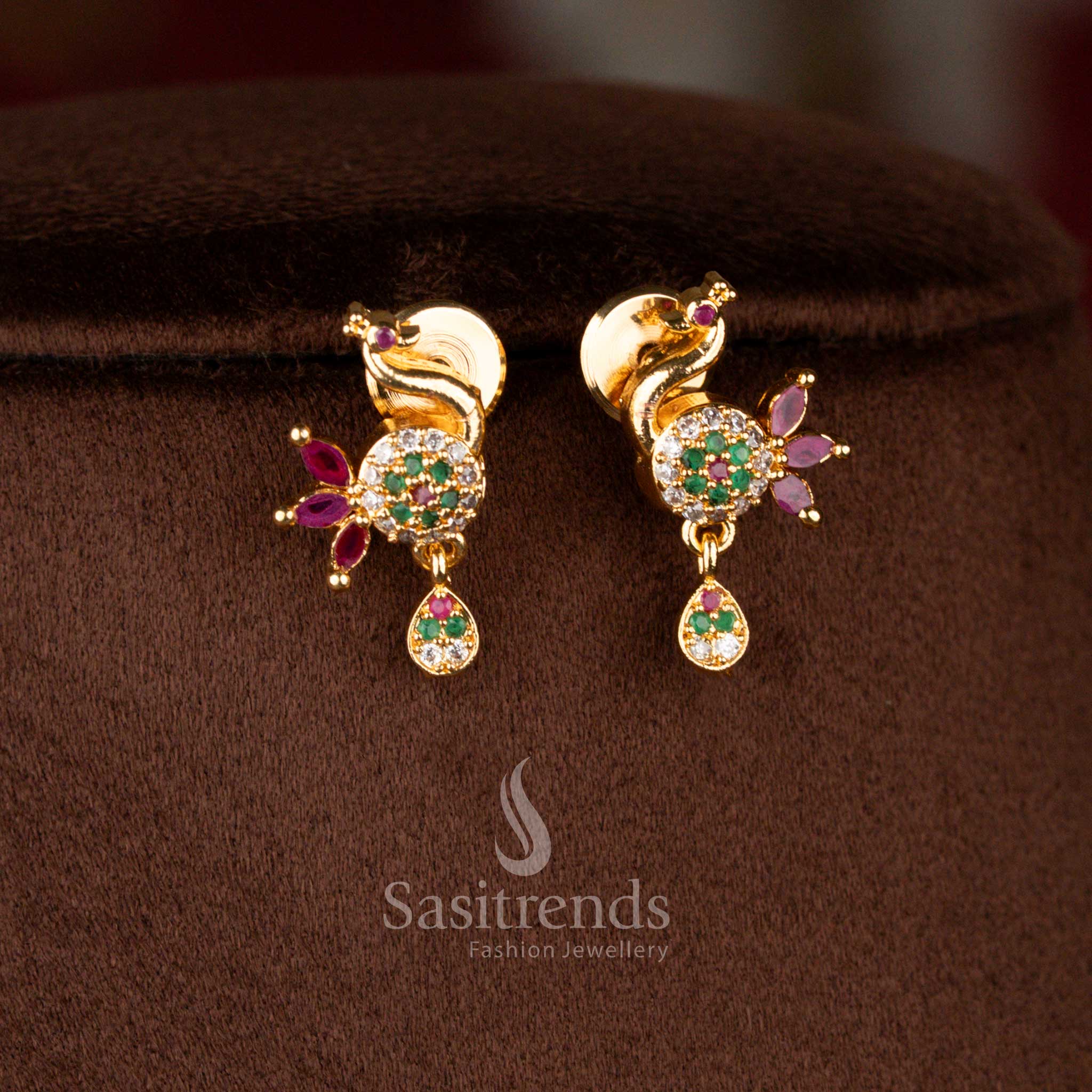 Guaranteed Micro Gold Plated Peacock Pendant Necklace Set with Sparkling American Diamonds – One Gram Jewellery - Image 8
