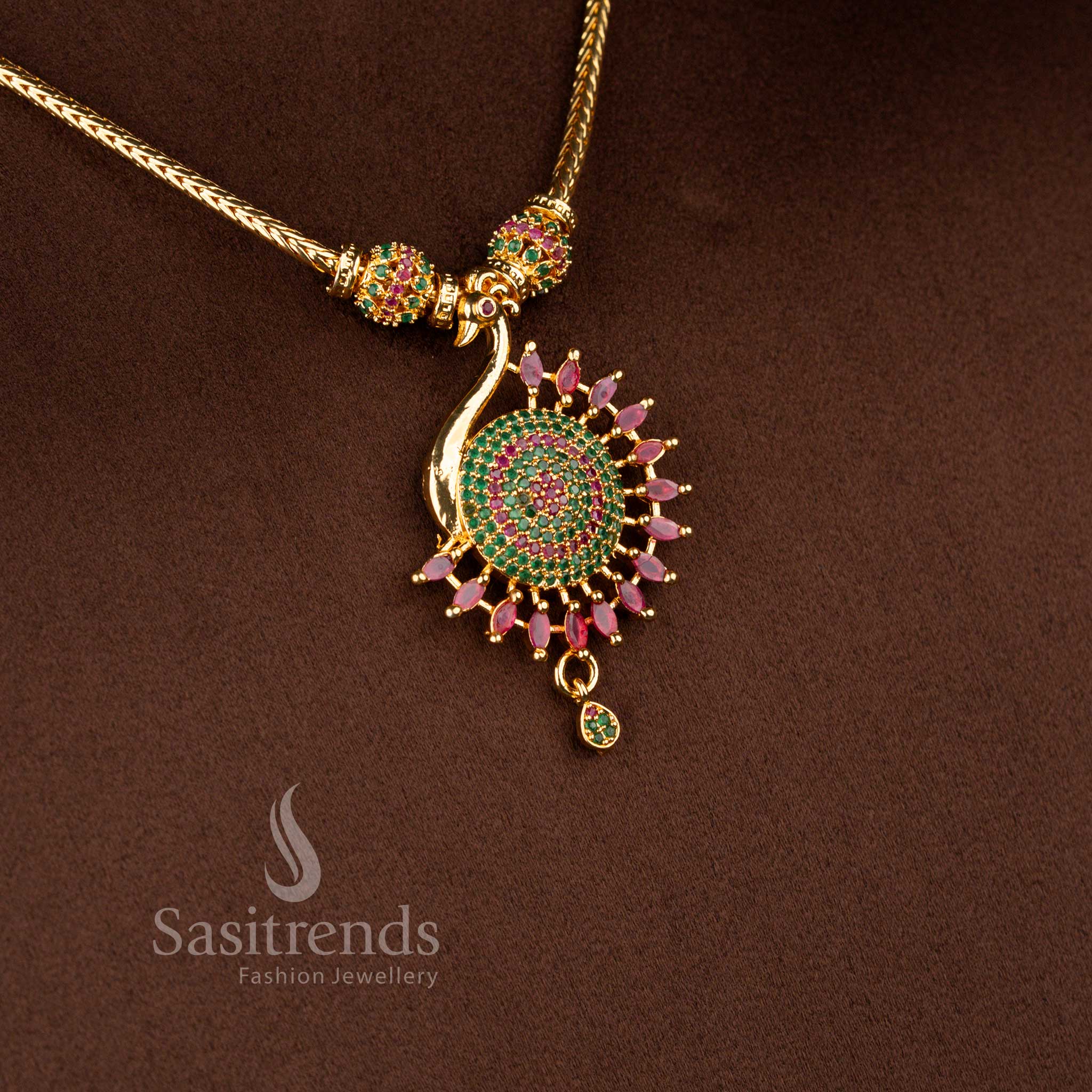 Guaranteed Micro Gold Plated Peacock Pendant Necklace Set with Sparkling American Diamonds – One Gram Jewellery - Image 9