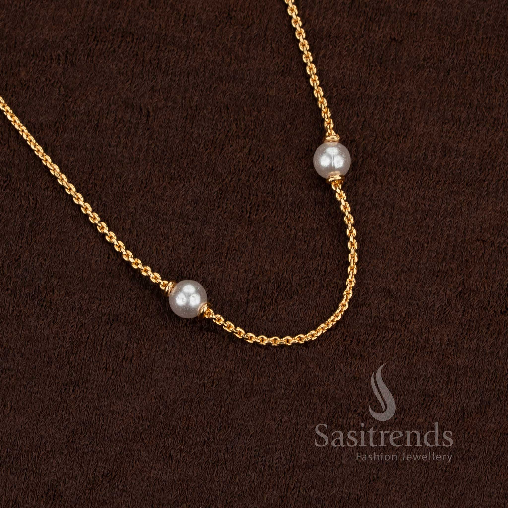 Guaranteed One Gram Micro Gold Plated Pearl Chain For Traditional Wear | Real Gold Look Alike - Image 2