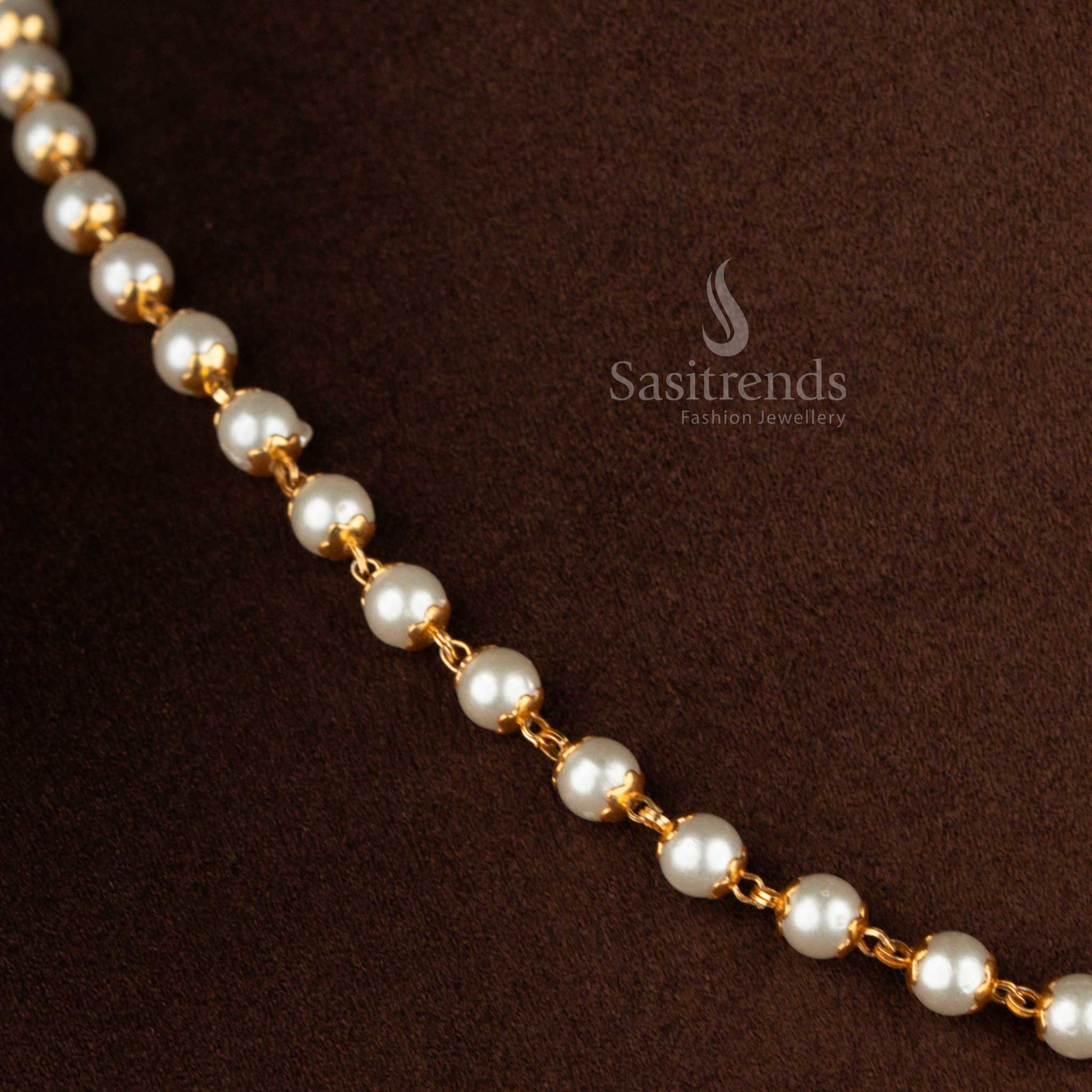 Guaranteed One Gram Micro Gold Plated Traditional Round Pearl Link Necklace | Real Gold Look Jewellery - Image 2