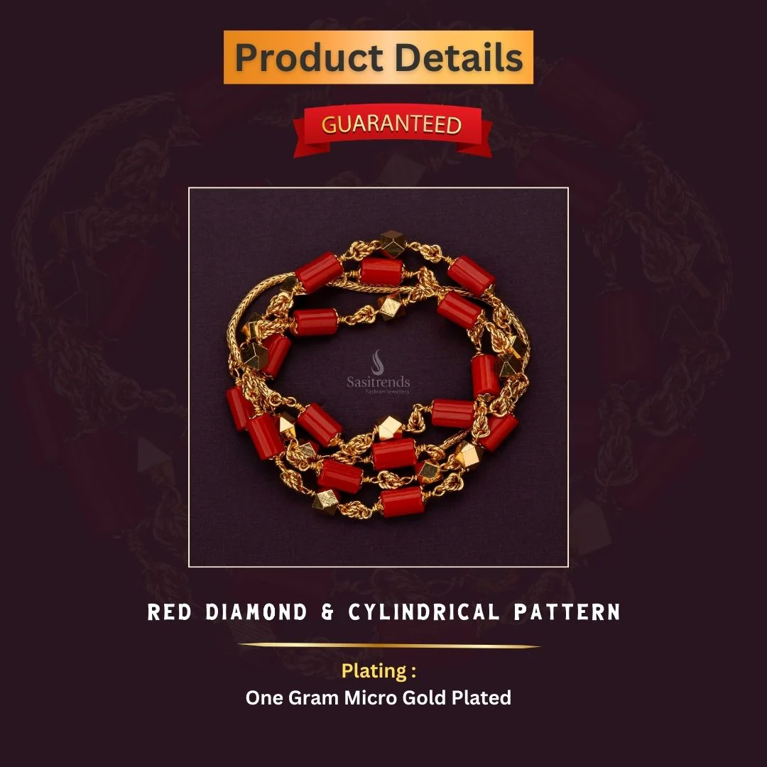 Exquisite One Gram Micro Gold Plated Chain with Red Diamond & Cylindrical Patterns - Sasitrends - Image 3