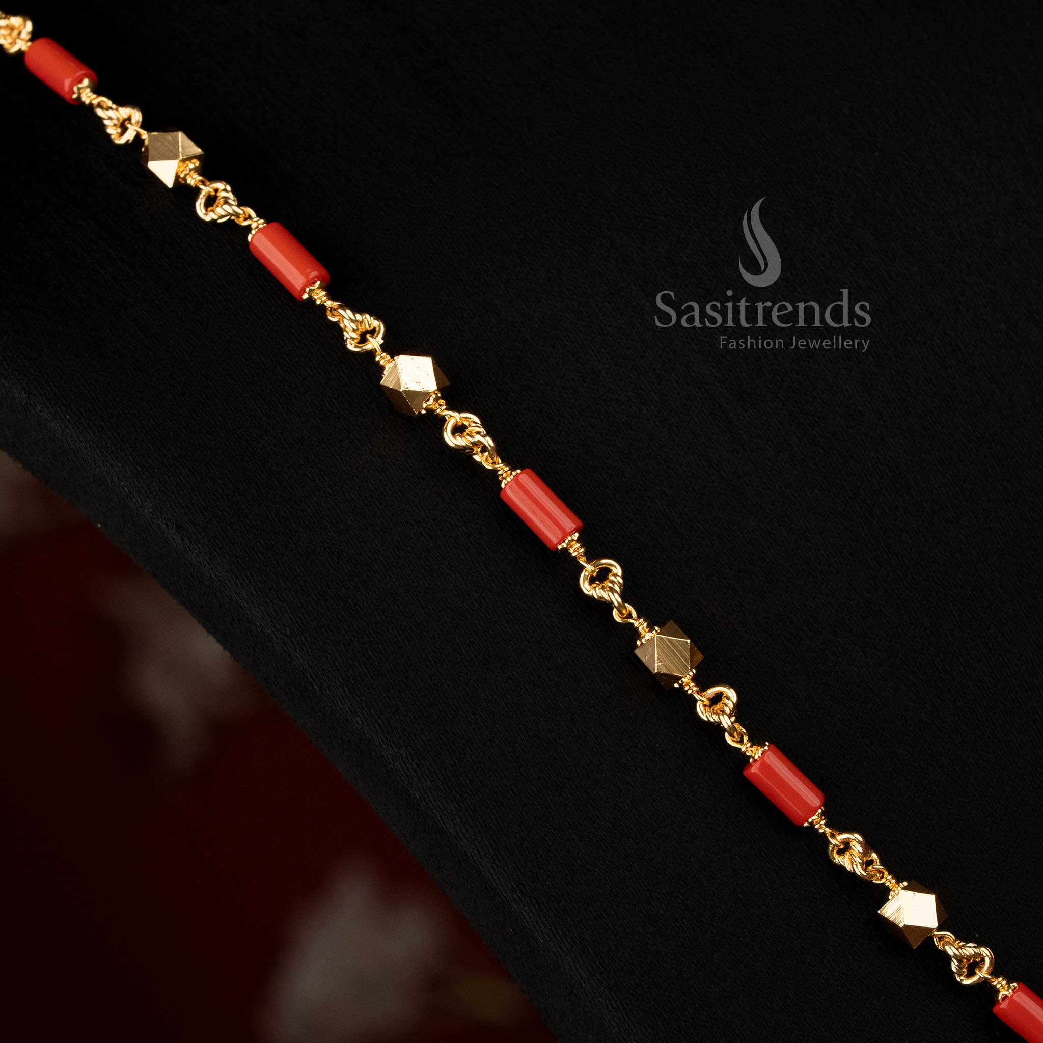 Exquisite One Gram Micro Gold Plated Chain with Red Diamond & Cylindrical Patterns - Sasitrends - Image 4