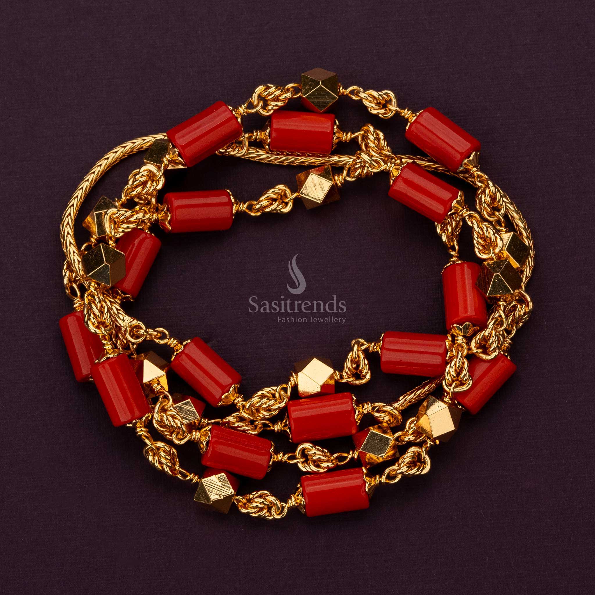 Exquisite One Gram Micro Gold Plated Chain with Red Diamond & Cylindrical Patterns - Sasitrends - Image 5
