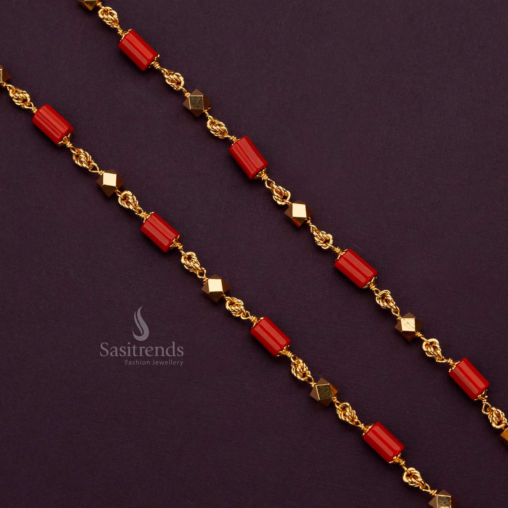 Exquisite One Gram Micro Gold Plated Chain with Red Diamond & Cylindrical Patterns - Sasitrends - Image 6