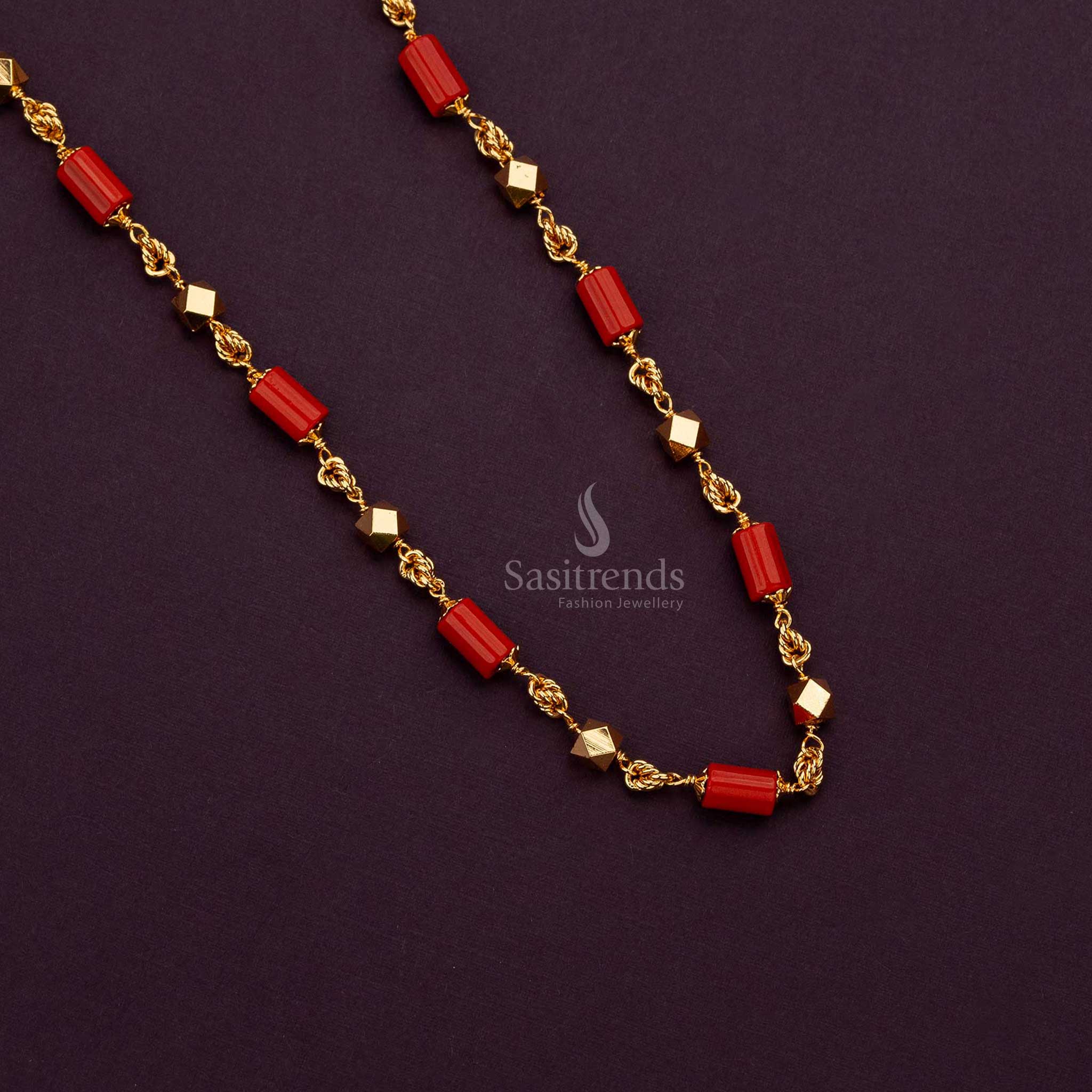 Exquisite One Gram Micro Gold Plated Chain with Red Diamond & Cylindrical Patterns - Sasitrends - Image 7