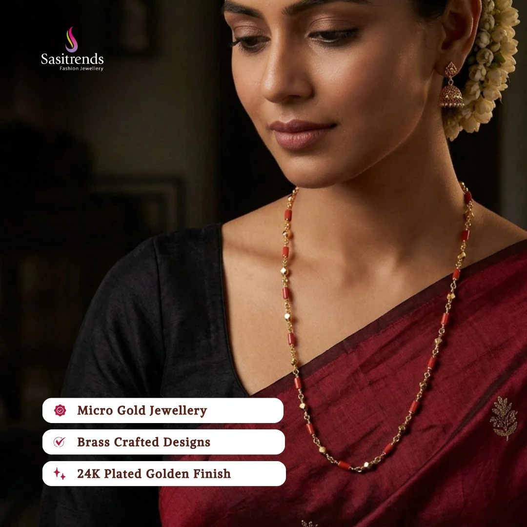 Exquisite One Gram Micro Gold Plated Chain with Red Diamond & Cylindrical Patterns - Sasitrends - Image 8