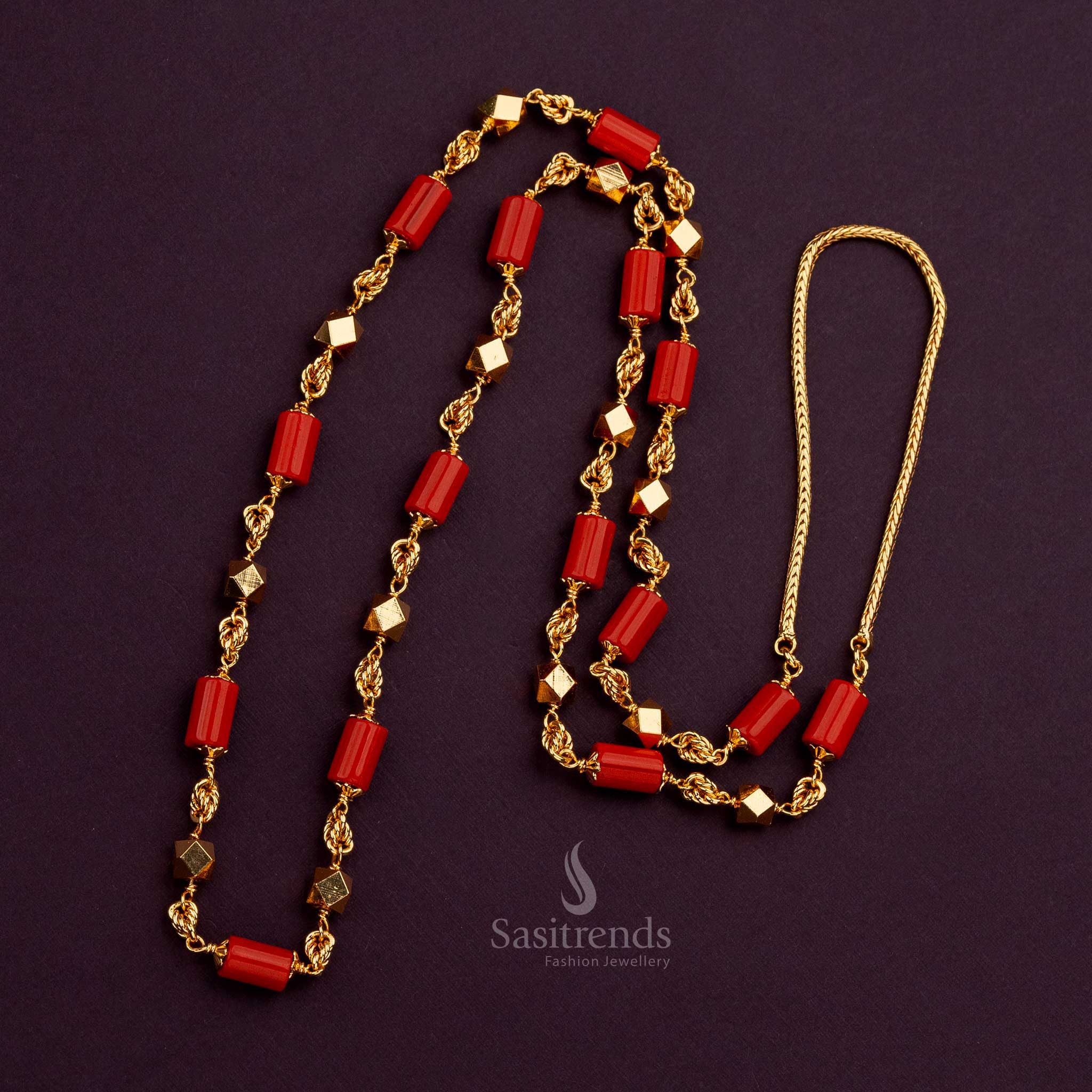 Exquisite One Gram Micro Gold Plated Chain with Red Diamond & Cylindrical Patterns - Sasitrends - Image 9