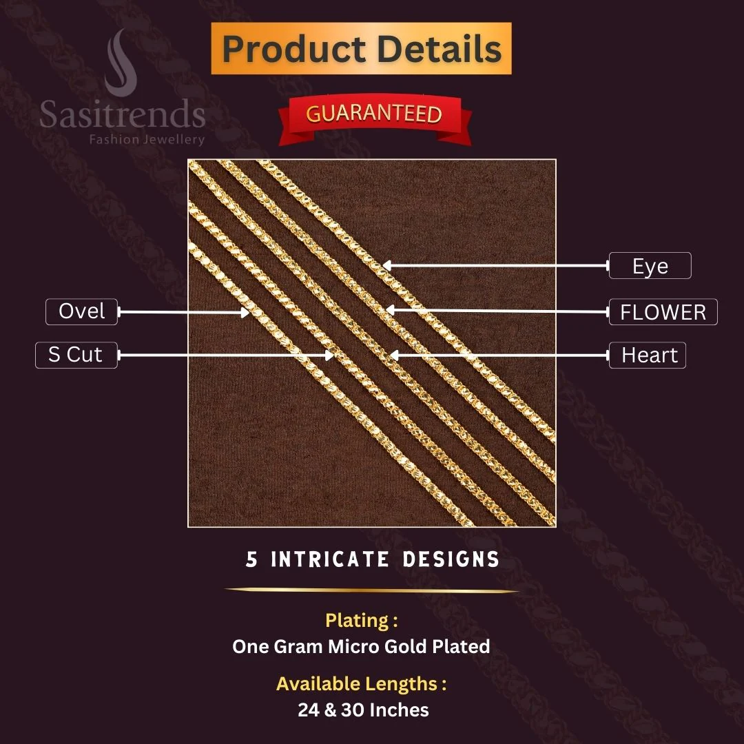 Guaranteed Micro Gold Plated Designer Chain with 4 Intricate Designs - Sasitrends - Image 4