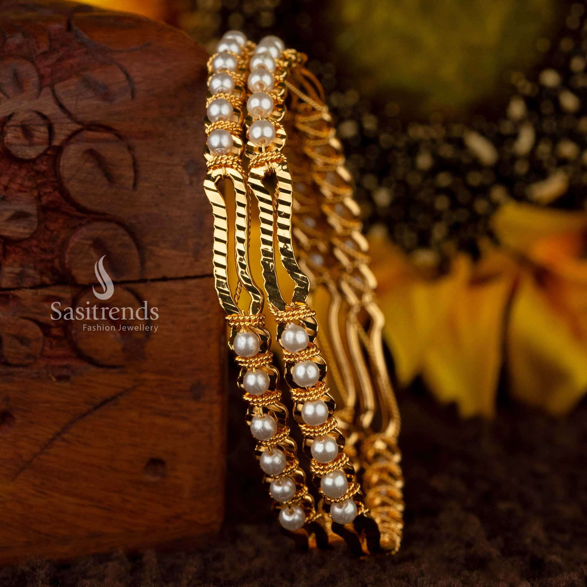 Guaranteed One Gram Micro Gold Plated Pearl & Pavalam Bangles - Sasitrends - Image 3