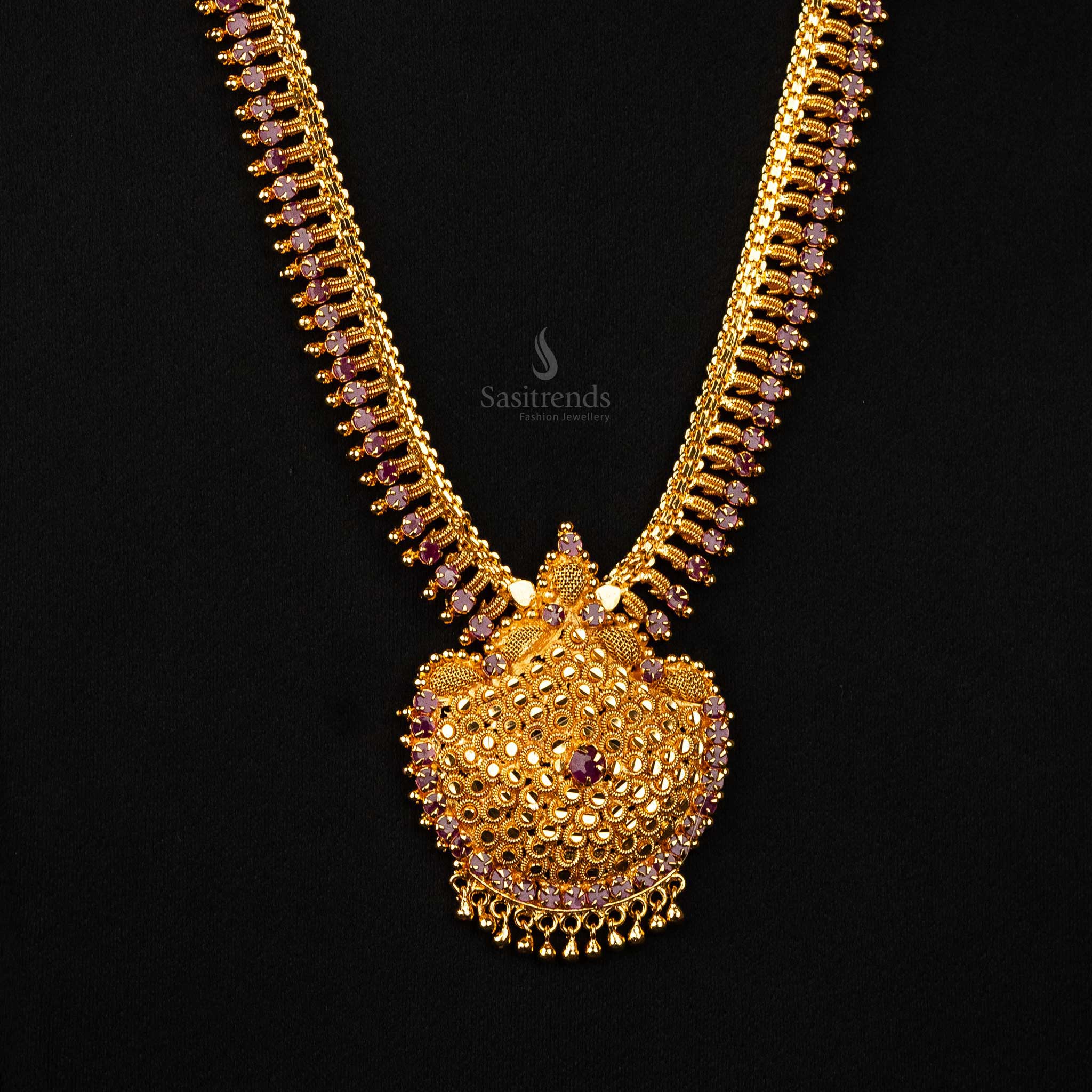 Sasitrends | Premium One Gram Micro Gold Plated Long Haram Necklace with Teardrop Pendant, AD Stones - Image 2
