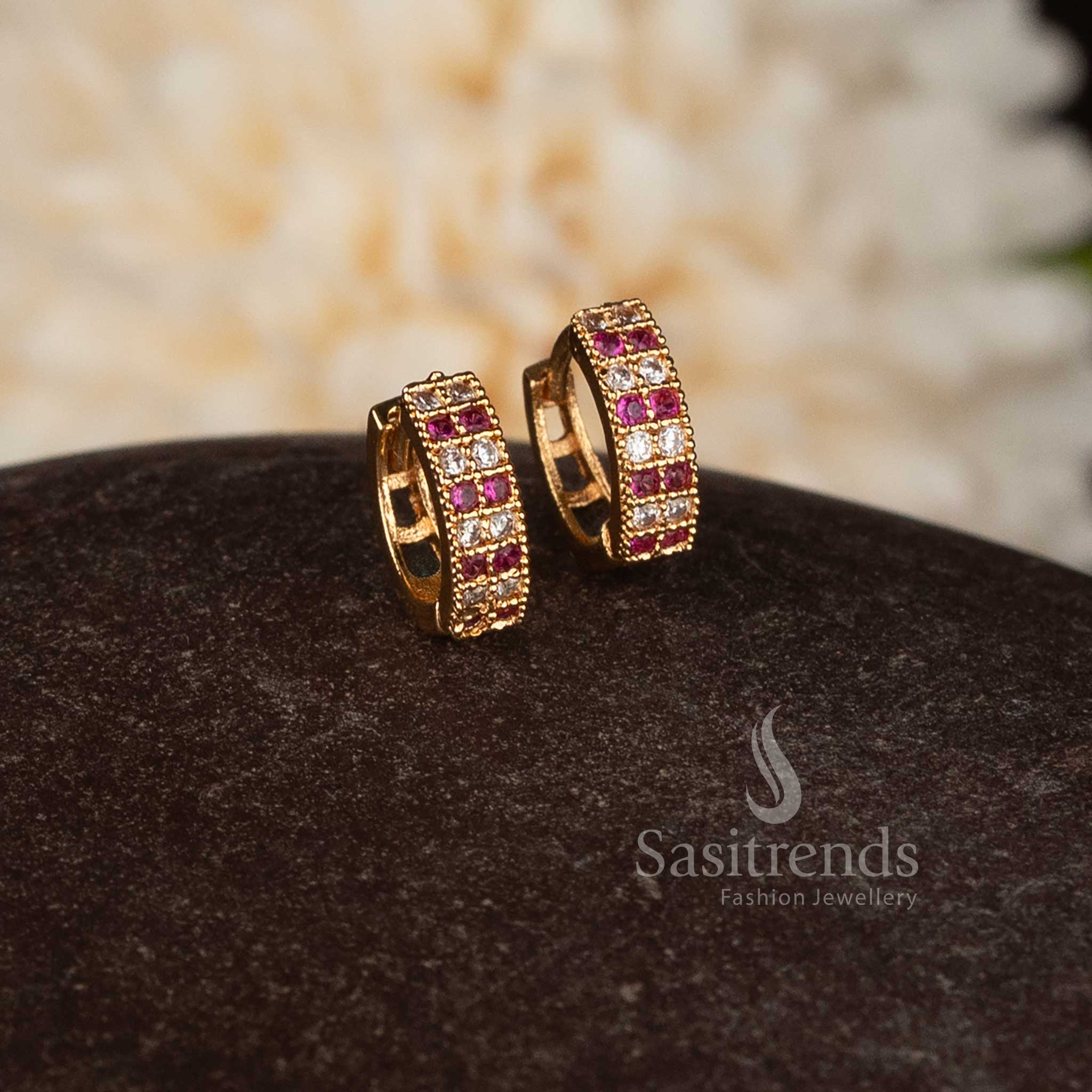 Guaranteed Collection Micro Gold Plated AD Hinged Clasp Ring Style Studs Earrings for Traditional Occasions - Image 18