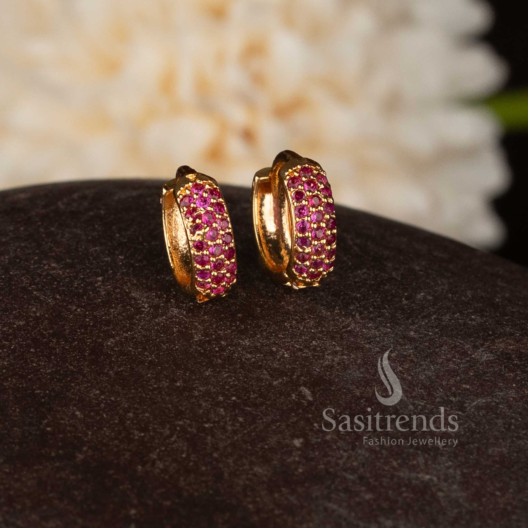 Guaranteed Collection Micro Gold Plated AD Hinged Clasp Ring Style Studs Earrings for Traditional Occasions - Image 3