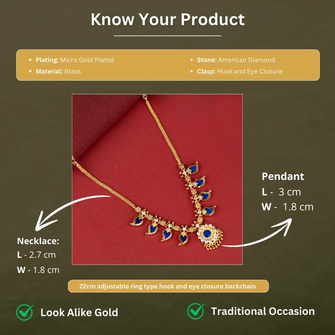 Sasitrends - Traditional Micro Gold Plated 1 Gram Blue Mango Design Palakka Necklace - Image 4