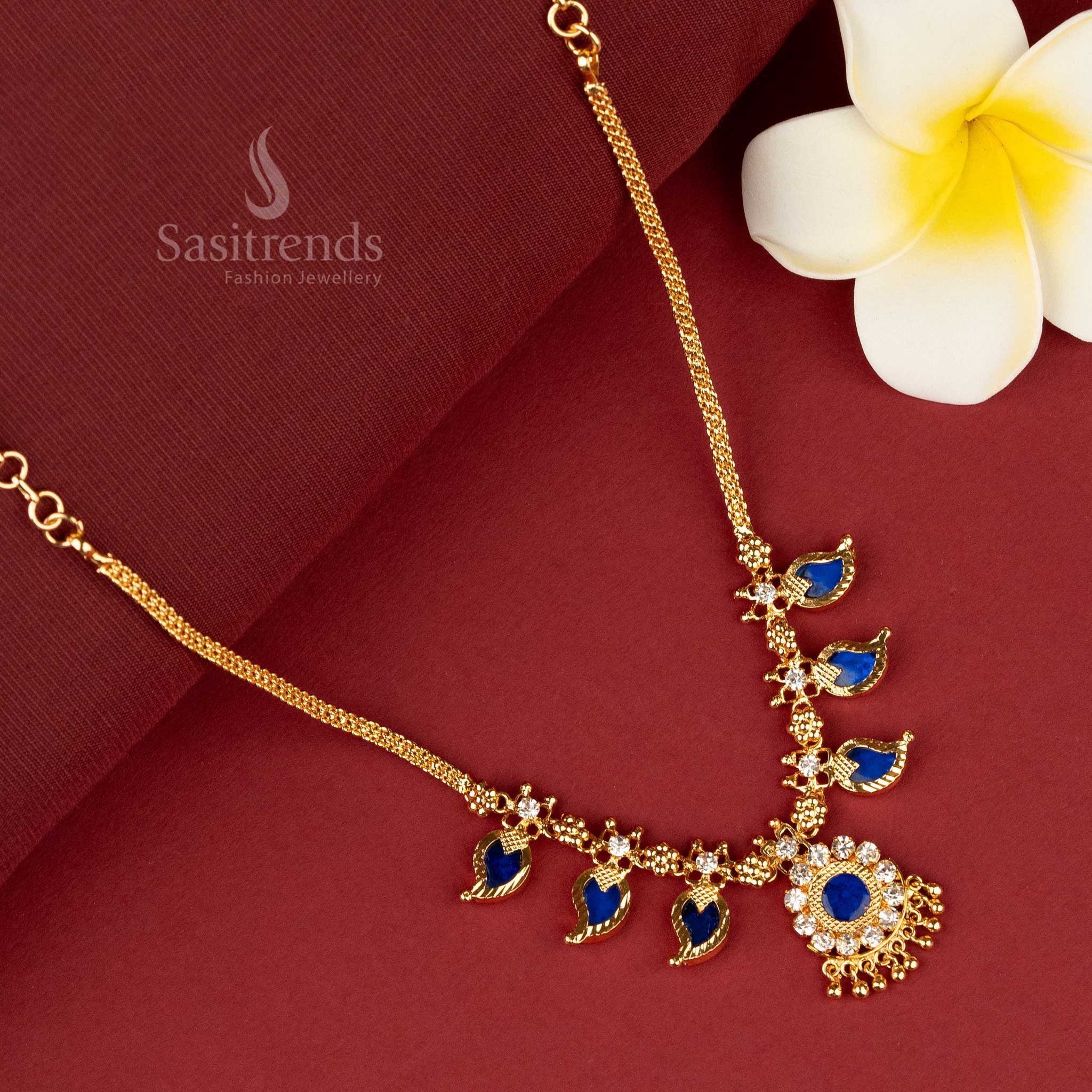 Sasitrends - Traditional Micro Gold Plated 1 Gram Blue Mango Design Palakka Necklace - Image 5