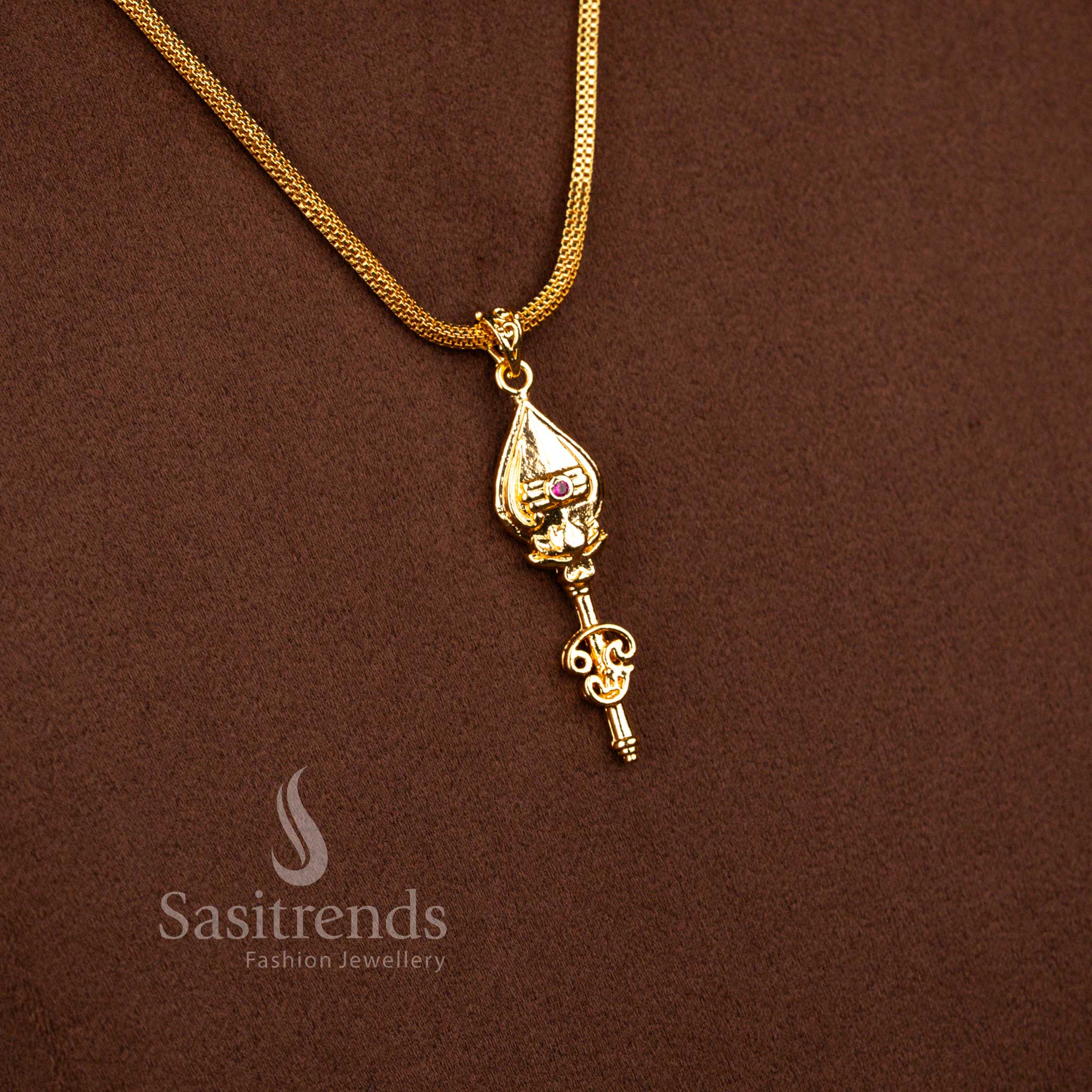 Beautifully Crafted 24K Micro Gold Plated Vel Drop Pendant Necklace with 24 Inches Box Chain | Traditional Gold Finish Jewellery - Image 3