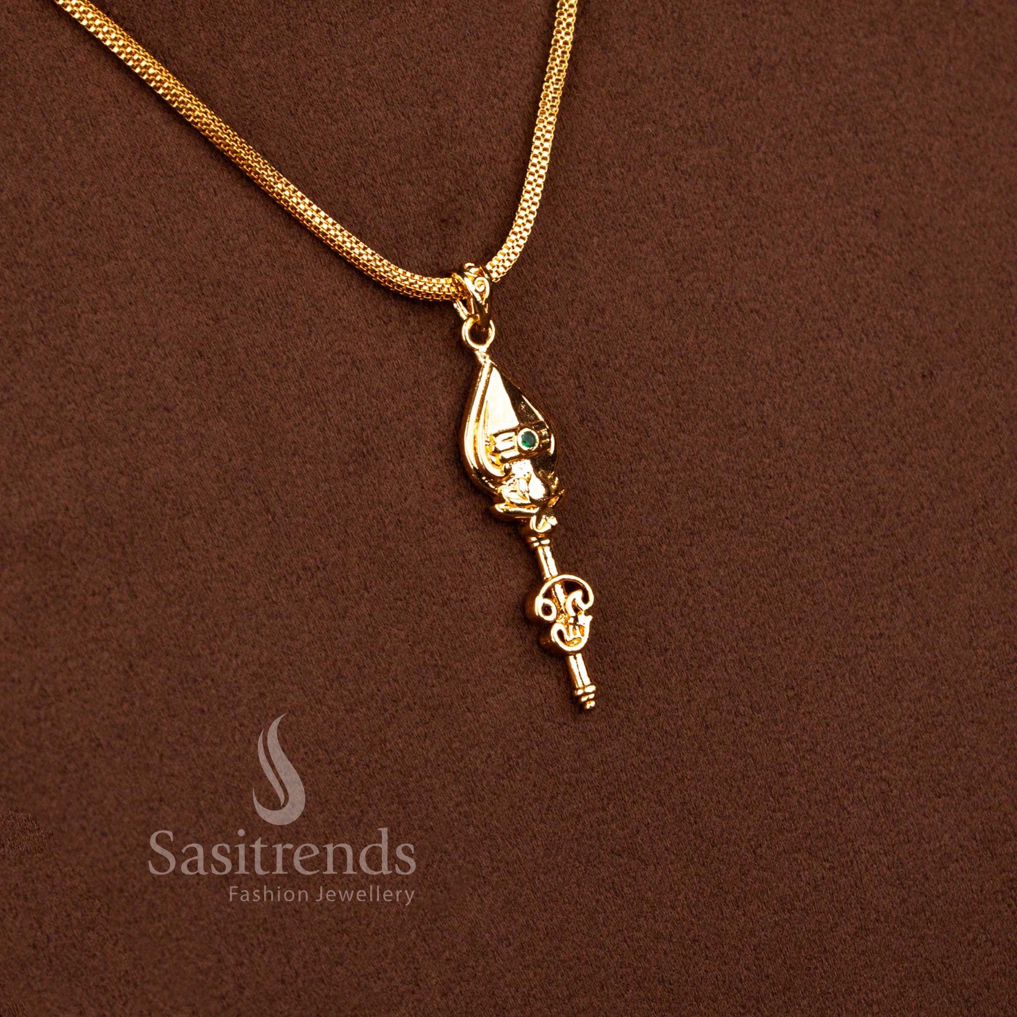 Beautifully Crafted 24K Micro Gold Plated Vel Drop Pendant Necklace with 24 Inches Box Chain | Traditional Gold Finish Jewellery - Image 4