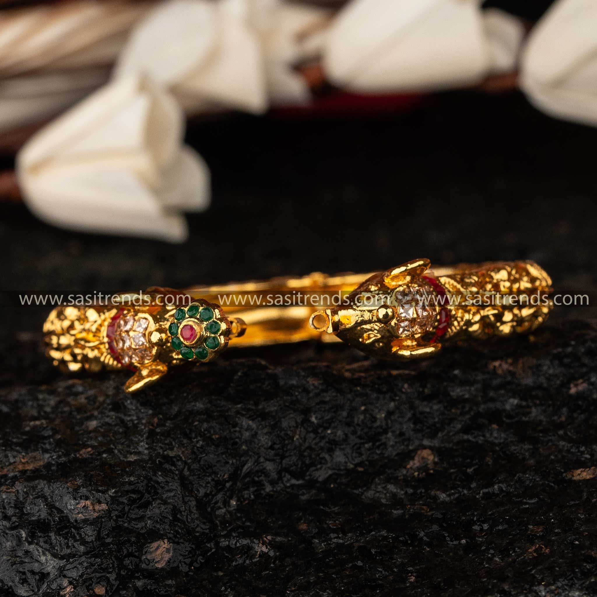 Sasitrends - Elegant High Gold-Plated Elephant Floral Design Kada Bangle | Micro Gold - Image 5