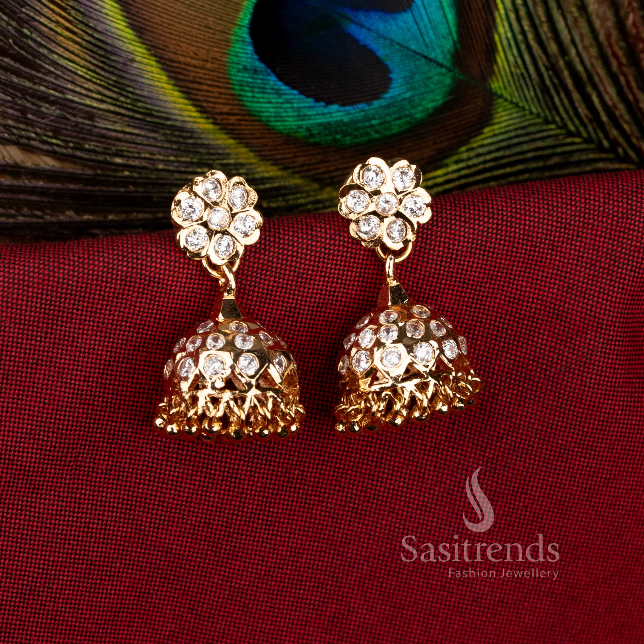 Impon Addigai 24K Micro Gold Plated Floral Stud Jhumka Earrings – Premium Gold-Look Traditional Design - Image 4