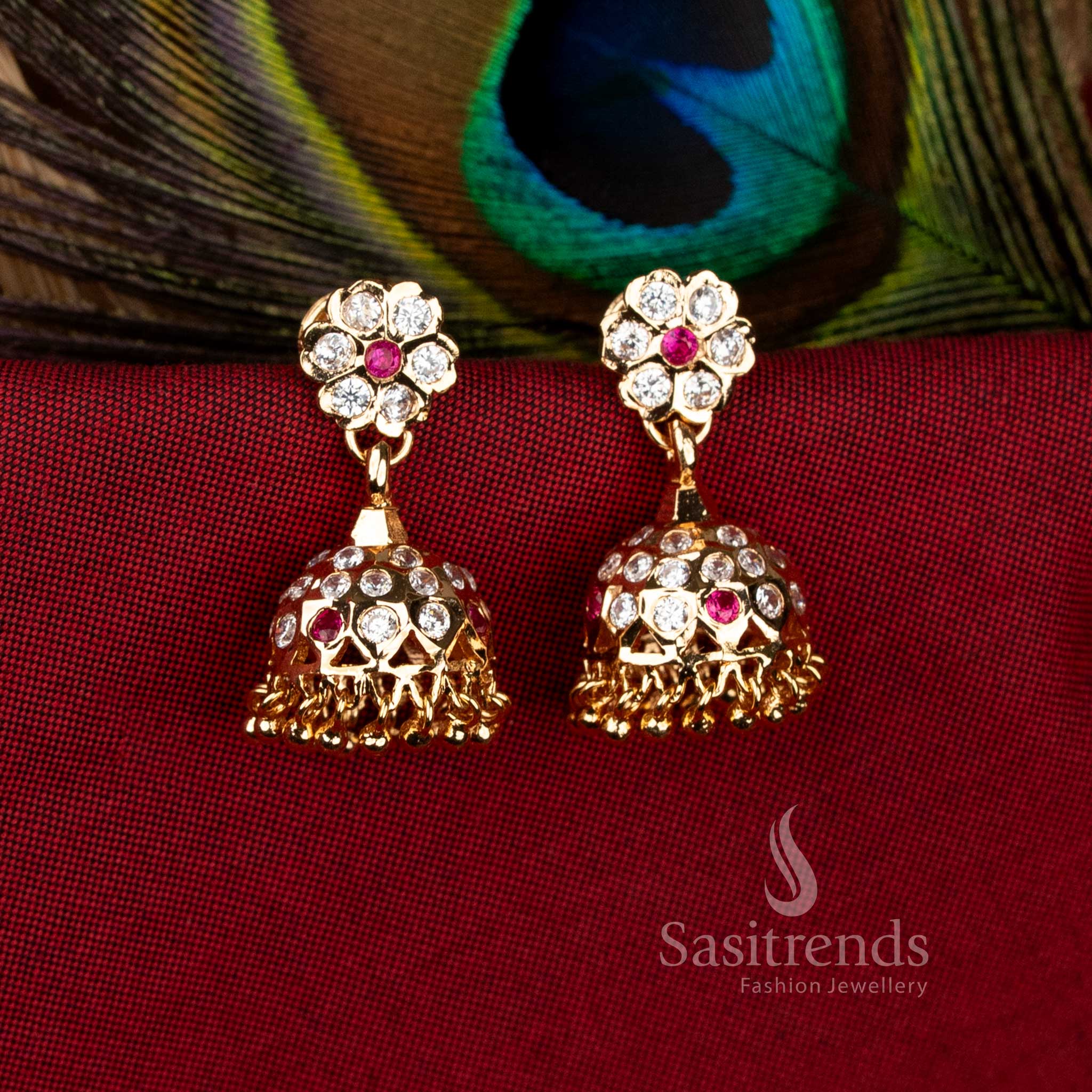Impon Addigai 24K Micro Gold Plated Floral Stud Jhumka Earrings – Premium Gold-Look Traditional Design - Image 6