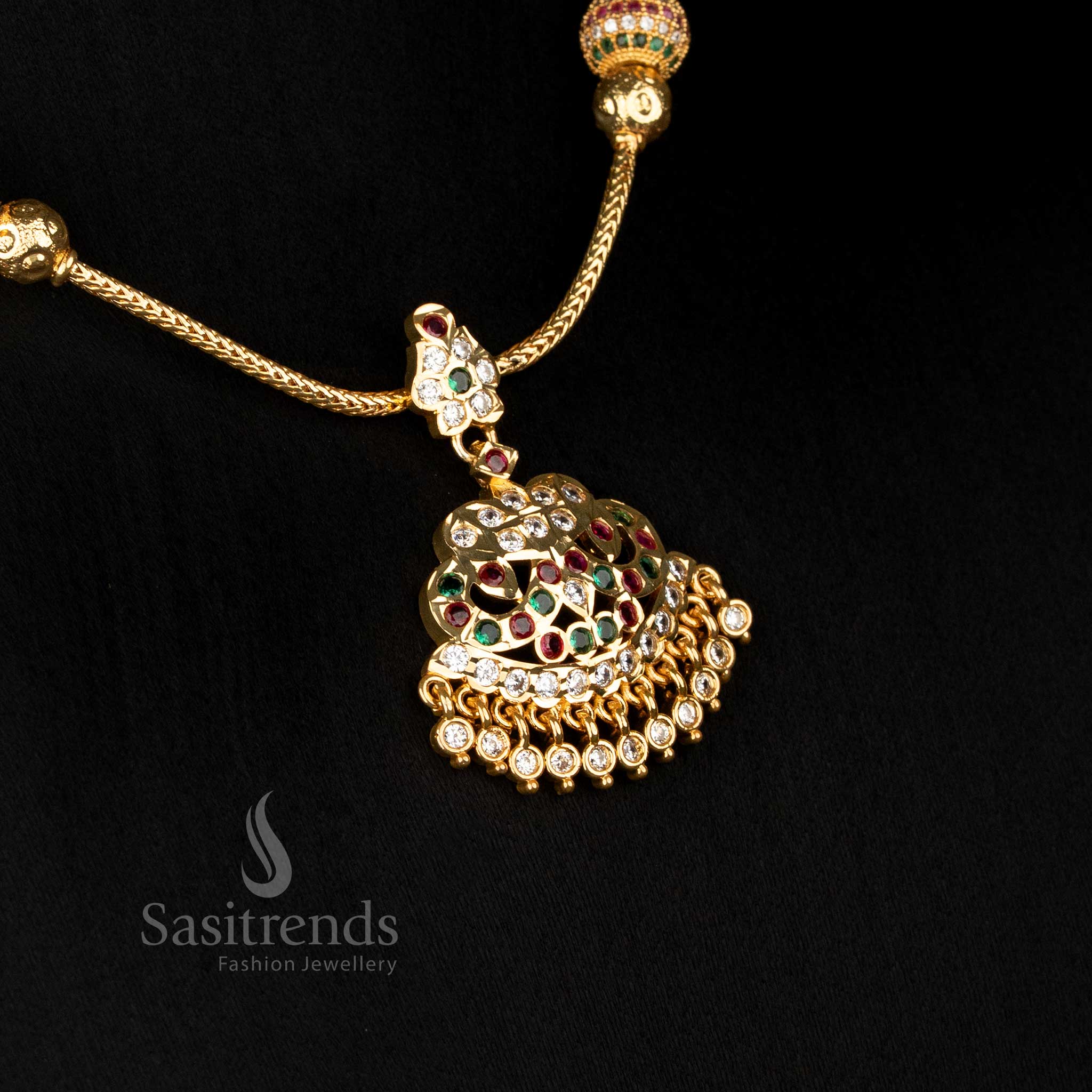 Impon Addigai Micro Gold Plated AD Necklace with Multi-Layer Dome Pendant and Floral Connector – 24K Pure Gold Plated One Gram Finish - Image 6