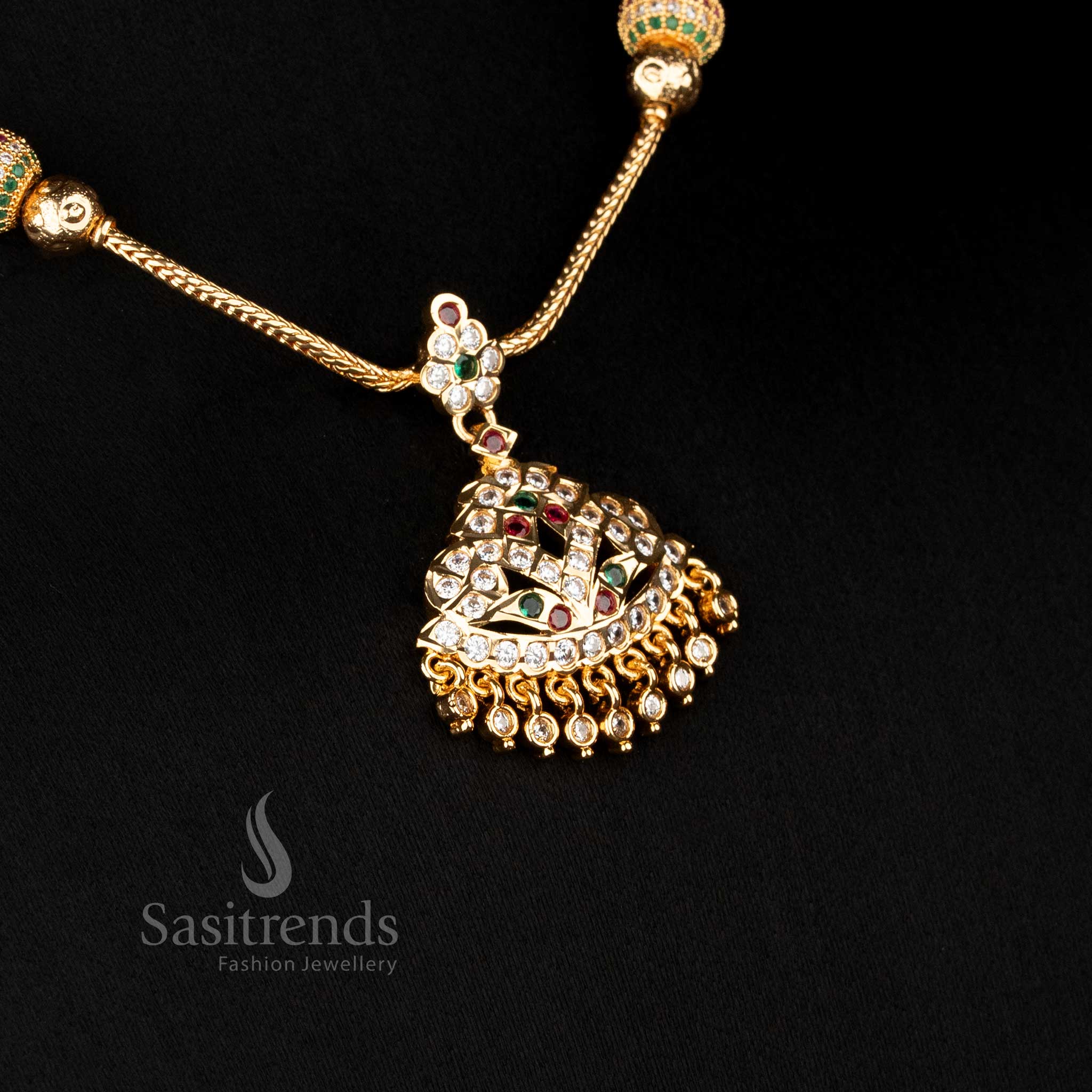 Impon Addigai Micro Gold Plated AD Necklace with Dome Pendant and Floral Connector Design – 24K Pure Gold Plated, One Gram Micro Finish - Image 2