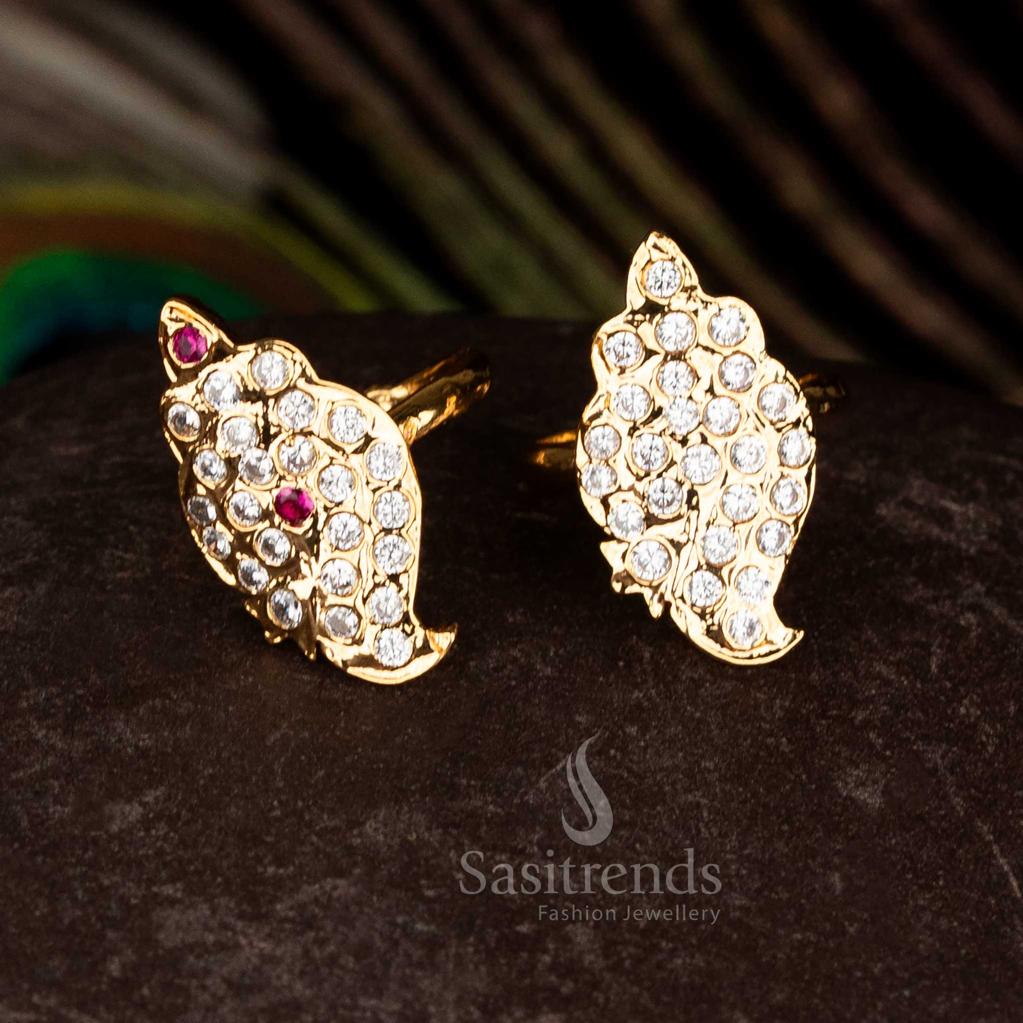 Impon Addigai Panchaloha Micro 24K Pure Gold Plated Leaf Motif Traditional AD Ring – Guaranteed Finish - Image 3