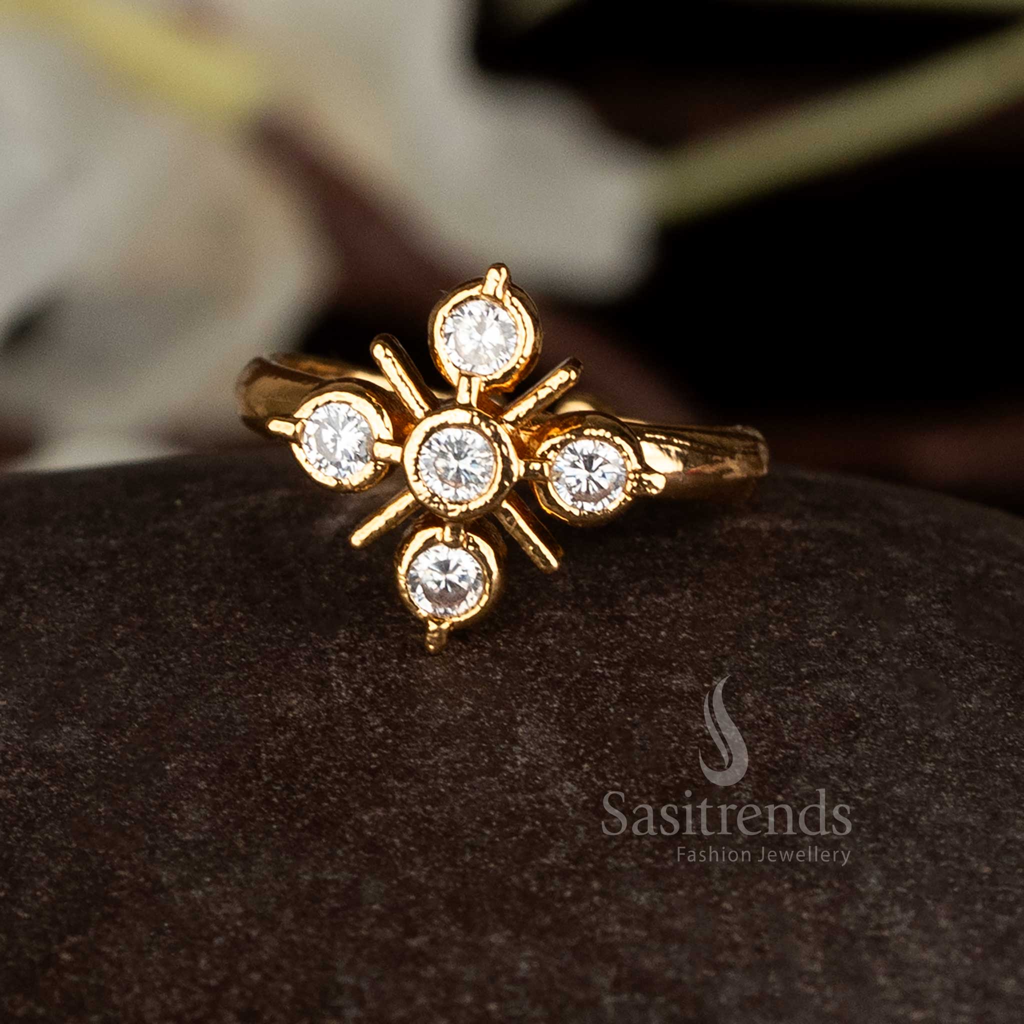 Impon Addigai Micro Gold Plated Adjustable Panchaloha Rings with American Diamond Stones  - Sasitrends - Image 10
