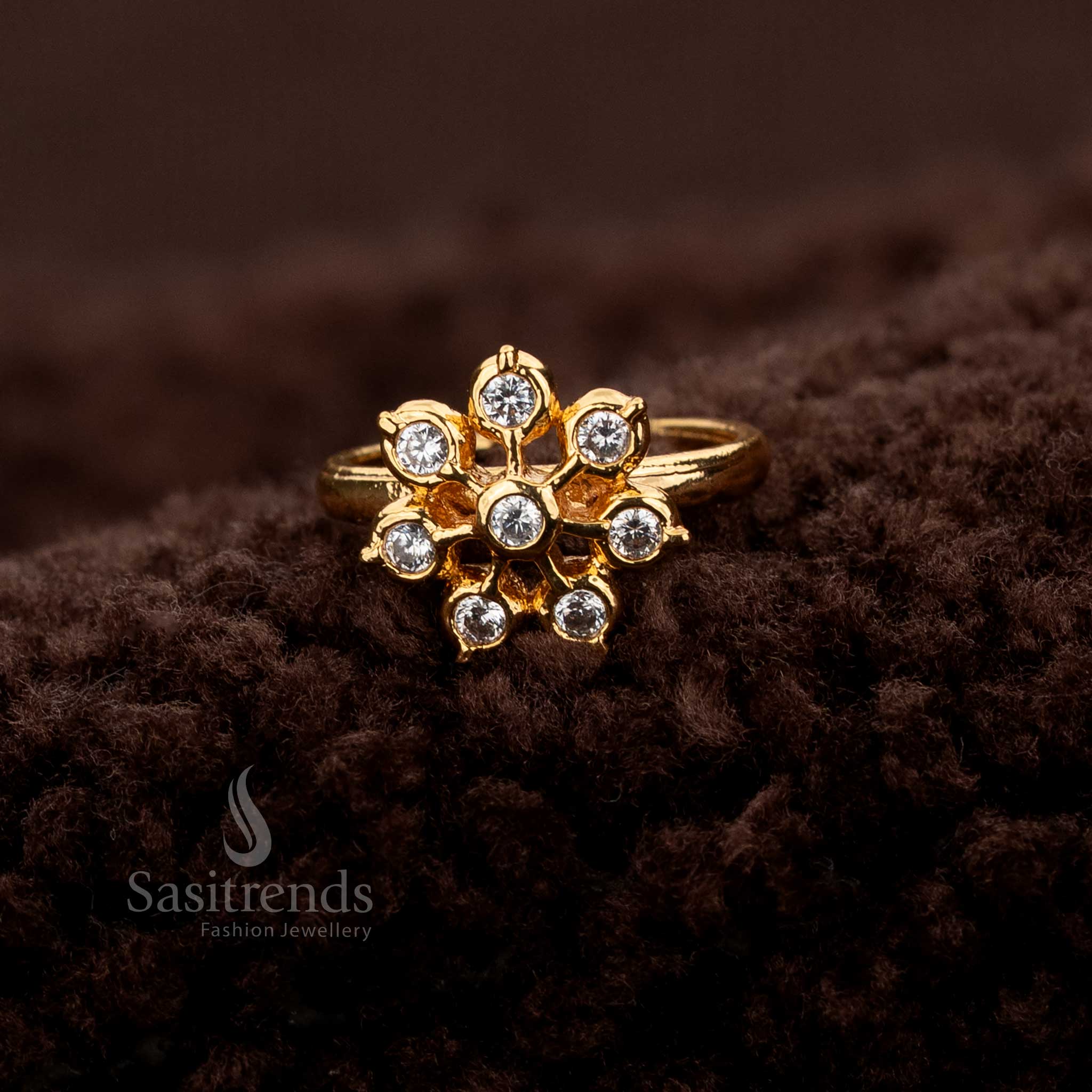 Impon Addigai Micro Gold Plated Adjustable Panchaloha Rings with American Diamond Stones  - Sasitrends - Image 6