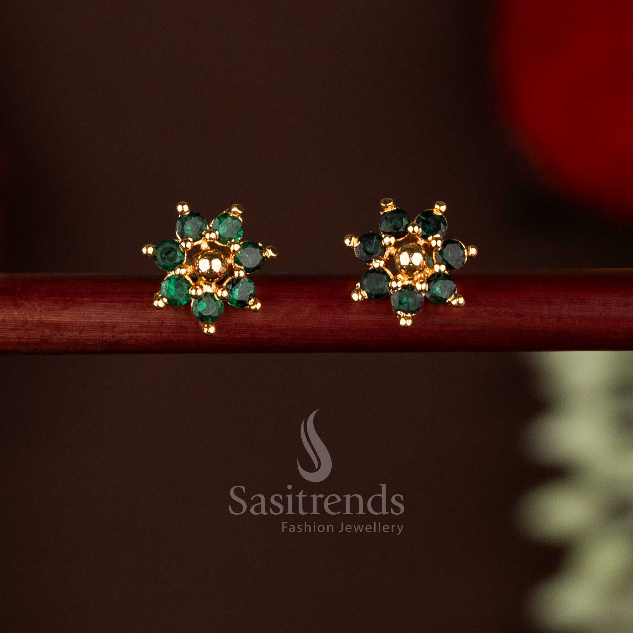 Guaranteed Impon Addigai 24K Micro Gold Plated AD Stone Flower Pattern Golden Bead Stud Earrings - Image 5