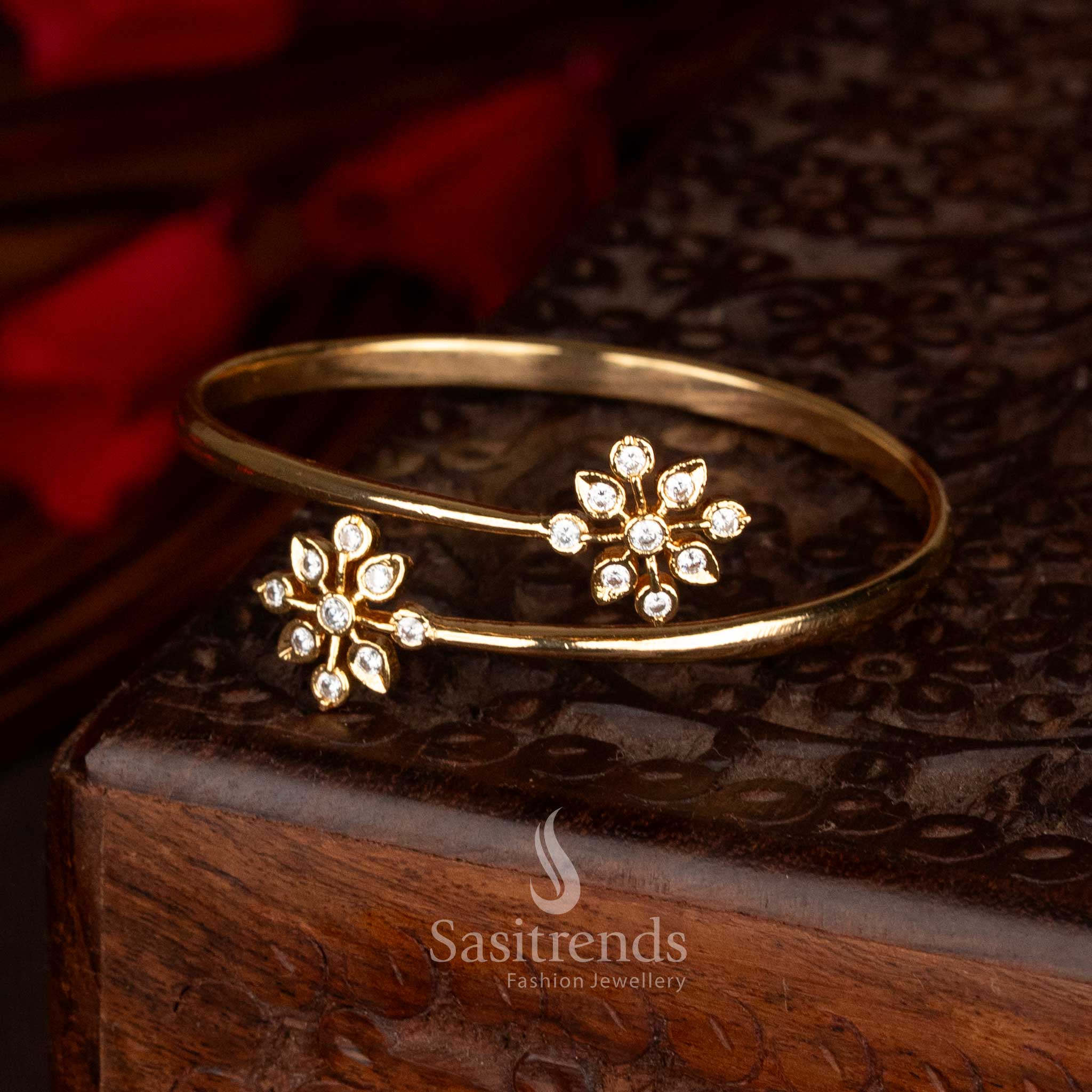 Gorgeous Impon Micro Gold Plated Adjustable Floral Kada Bracelet for Festive Saree and Traditional Wear - Image 4