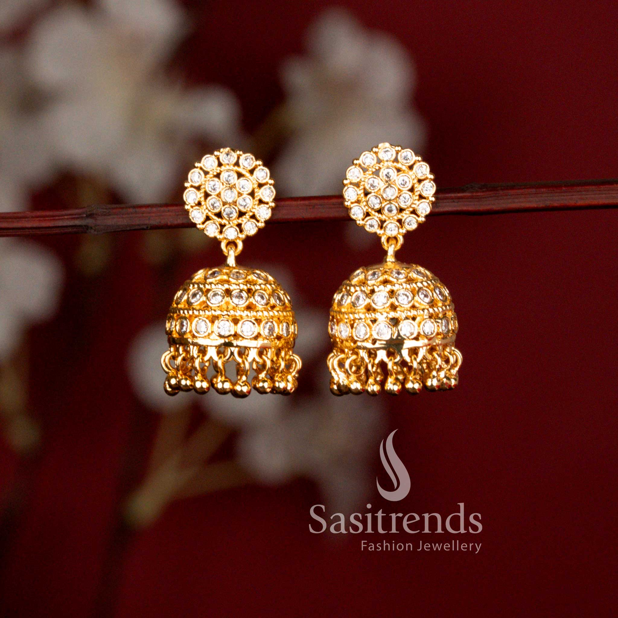 Impon Micro Gold Plated American Diamond Circular Cluster Jhumka Earrings - Sasitrends - Image 2