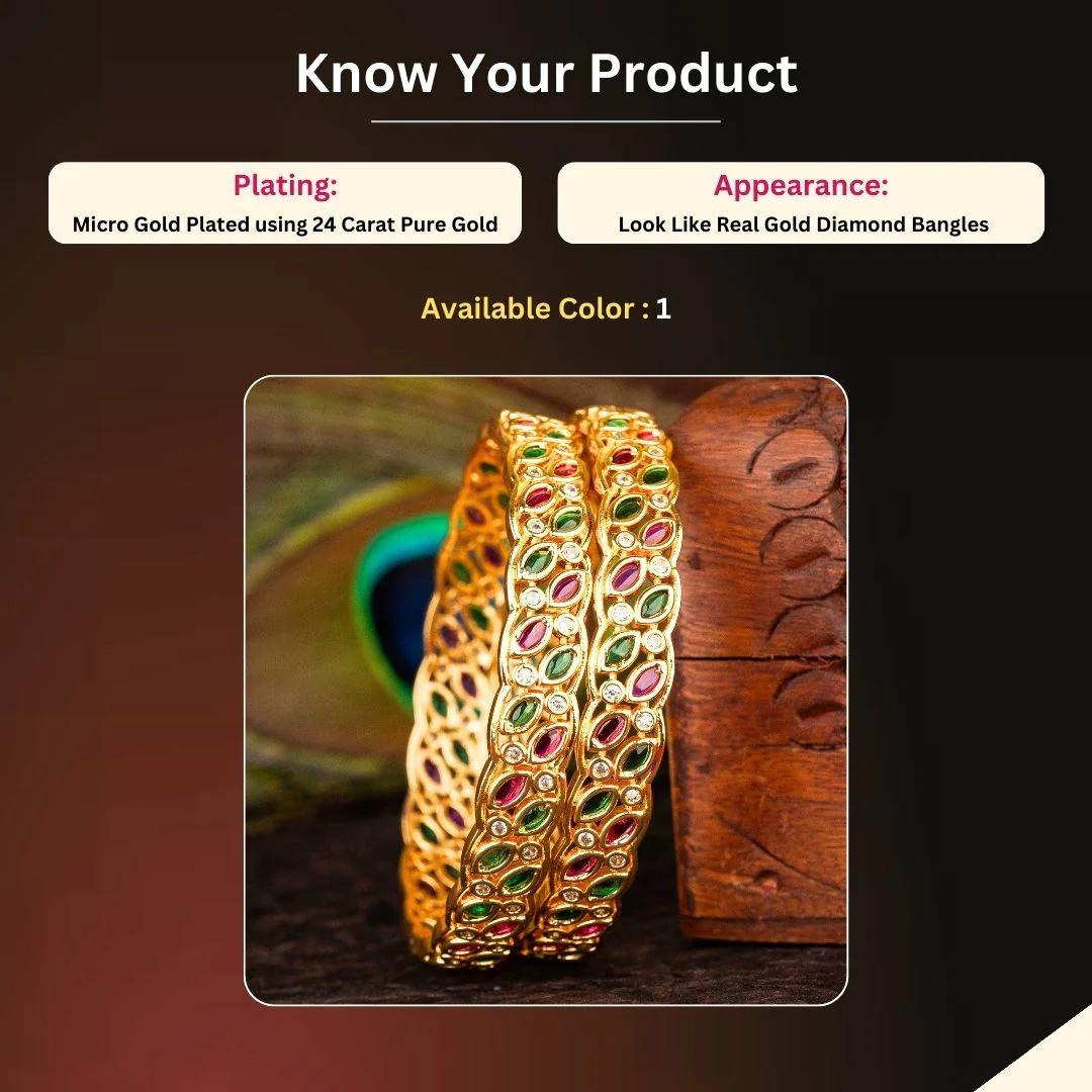 Sasitrends | Intricate Multi-Color American Diamond Round and Marquise Bangles - Micro Gold Plated - Image 2