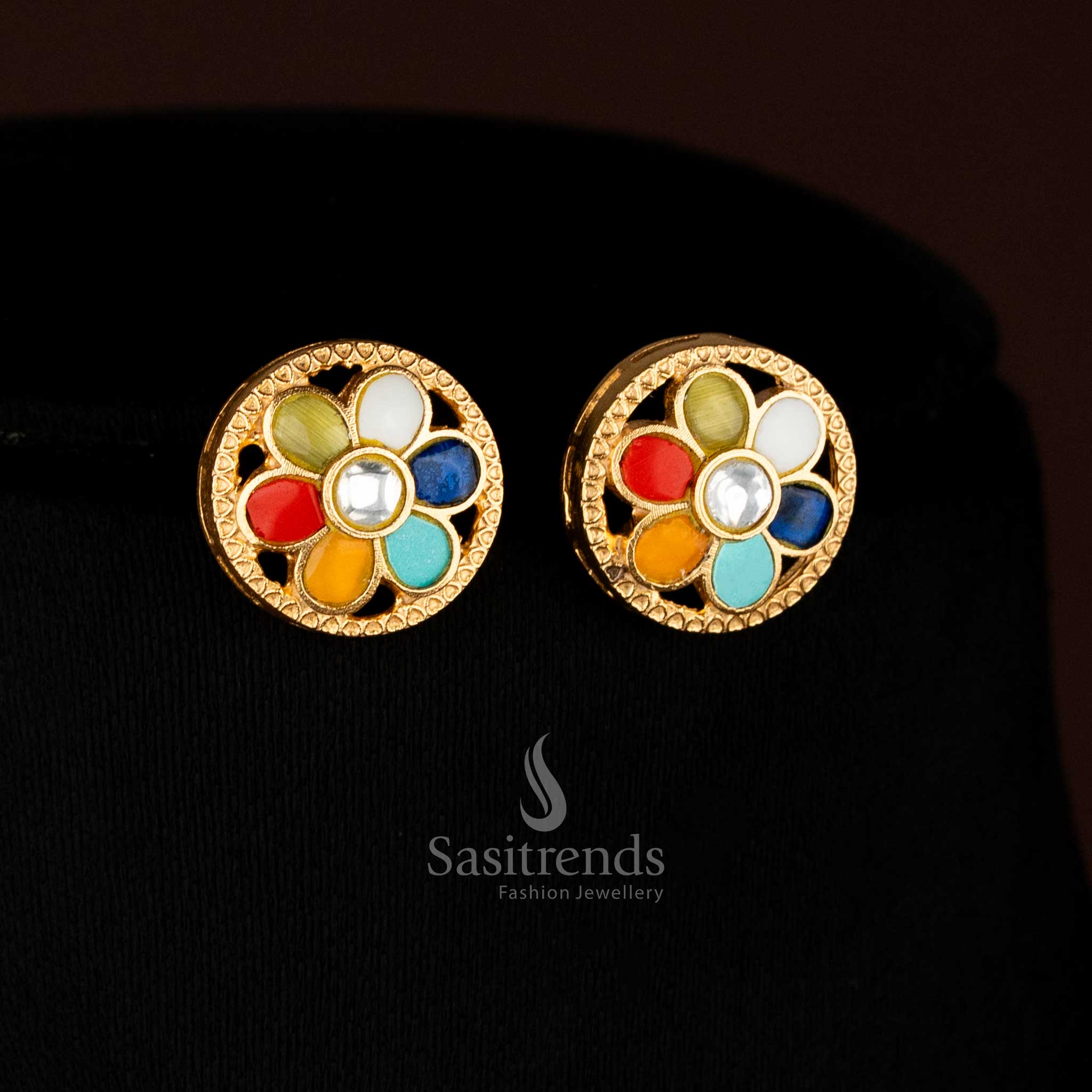 Radiant Jadau 24K Gold Plated Round Floral Necklace Set for Temple & Cultural Celebrations - Image 3