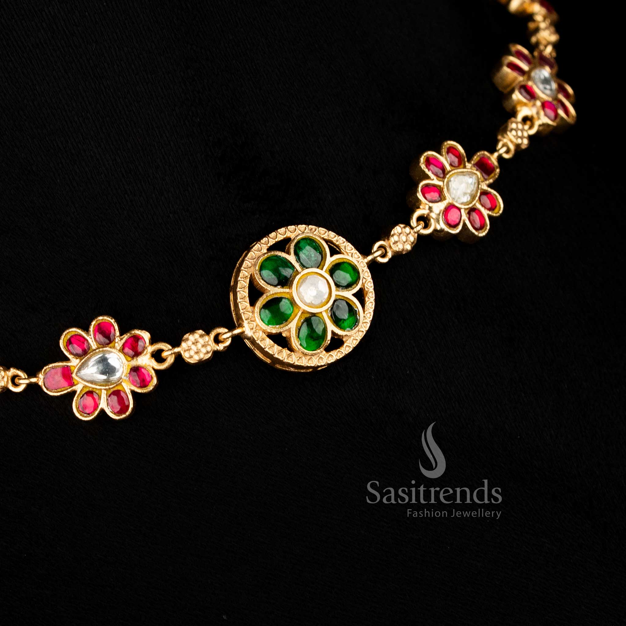 Radiant Jadau 24K Gold Plated Round Floral Necklace Set for Temple & Cultural Celebrations - Image 5
