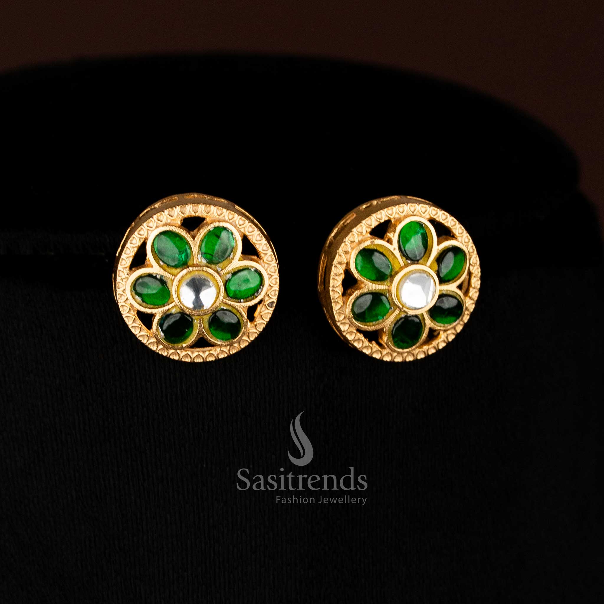Radiant Jadau 24K Gold Plated Round Floral Necklace Set for Temple & Cultural Celebrations - Image 6