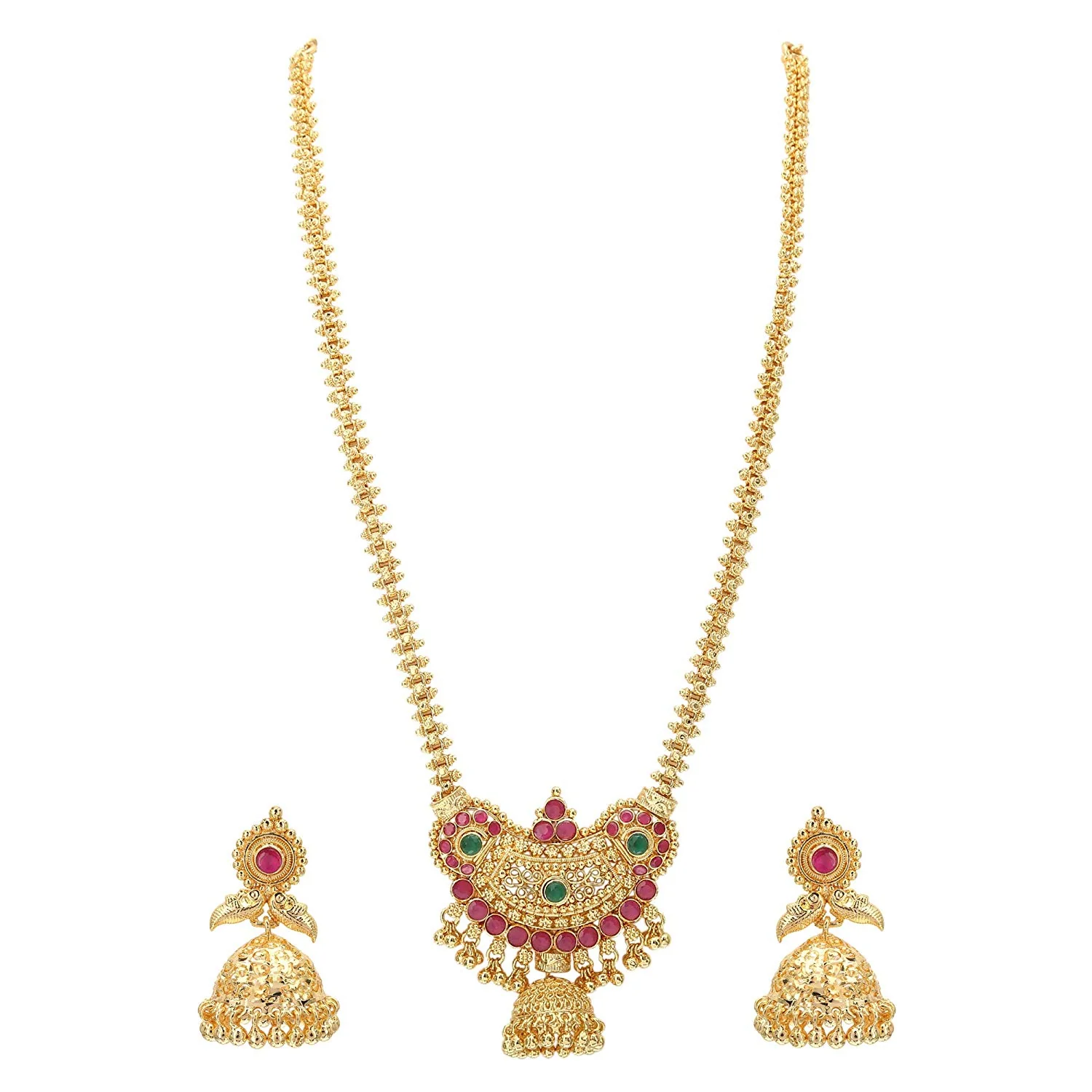 Trendy Micro Gold Plated Pendant Gajiri with Matching Jhumkas Necklace Jewellery Set – Traditional Elegance - Image 3