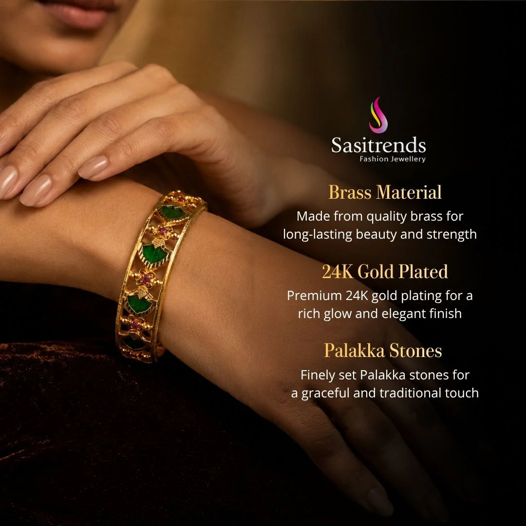 Kerala Traditional Wear Micro Gold Plated Palakka Bangles - Guaranteed Pink Green Petals | Sasitrends - Image 6