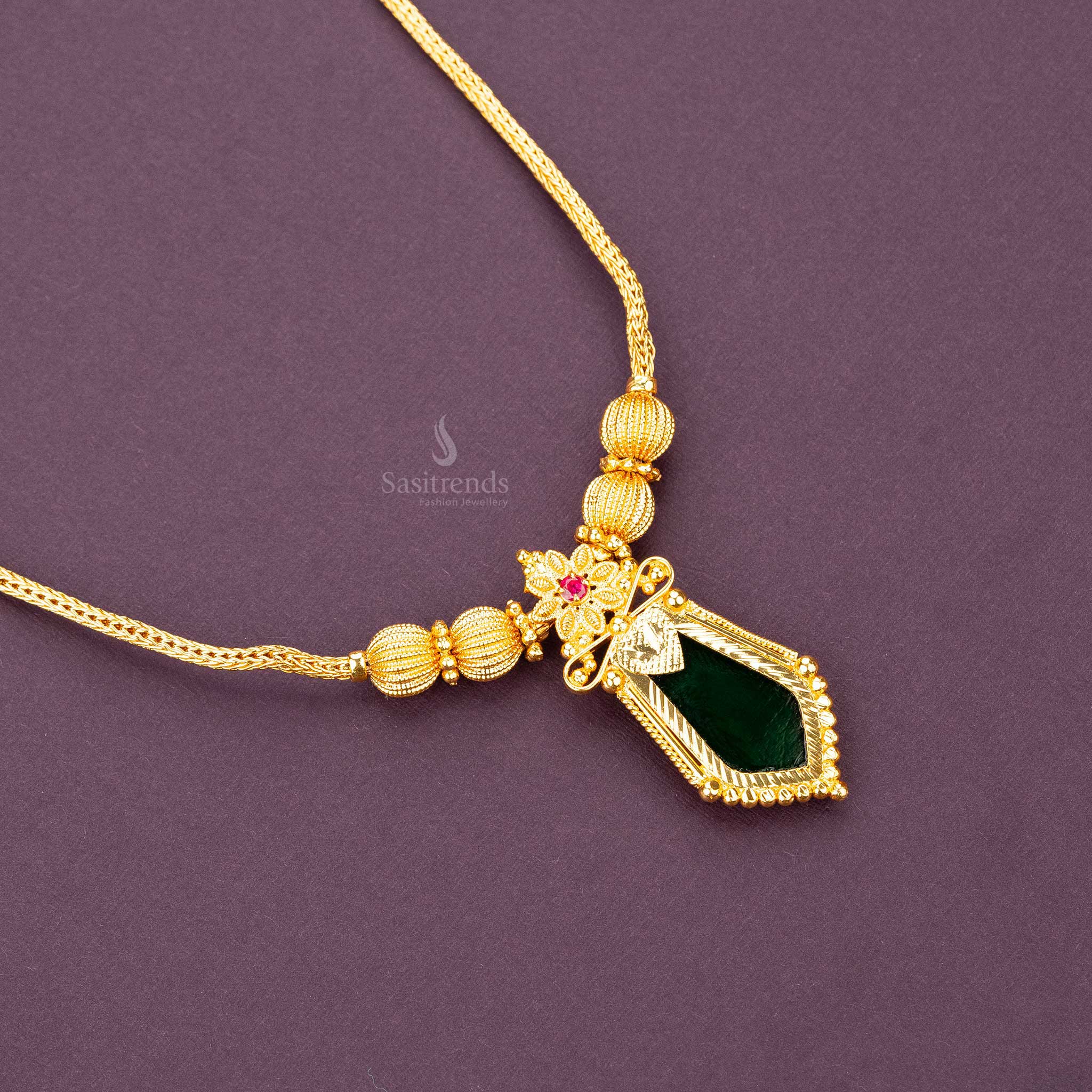 Sasitrends - One Gram 24 Carat Pure Micro Gold Plated Kerala Palakka Teardrop Pendant Chain Necklace - Image 2