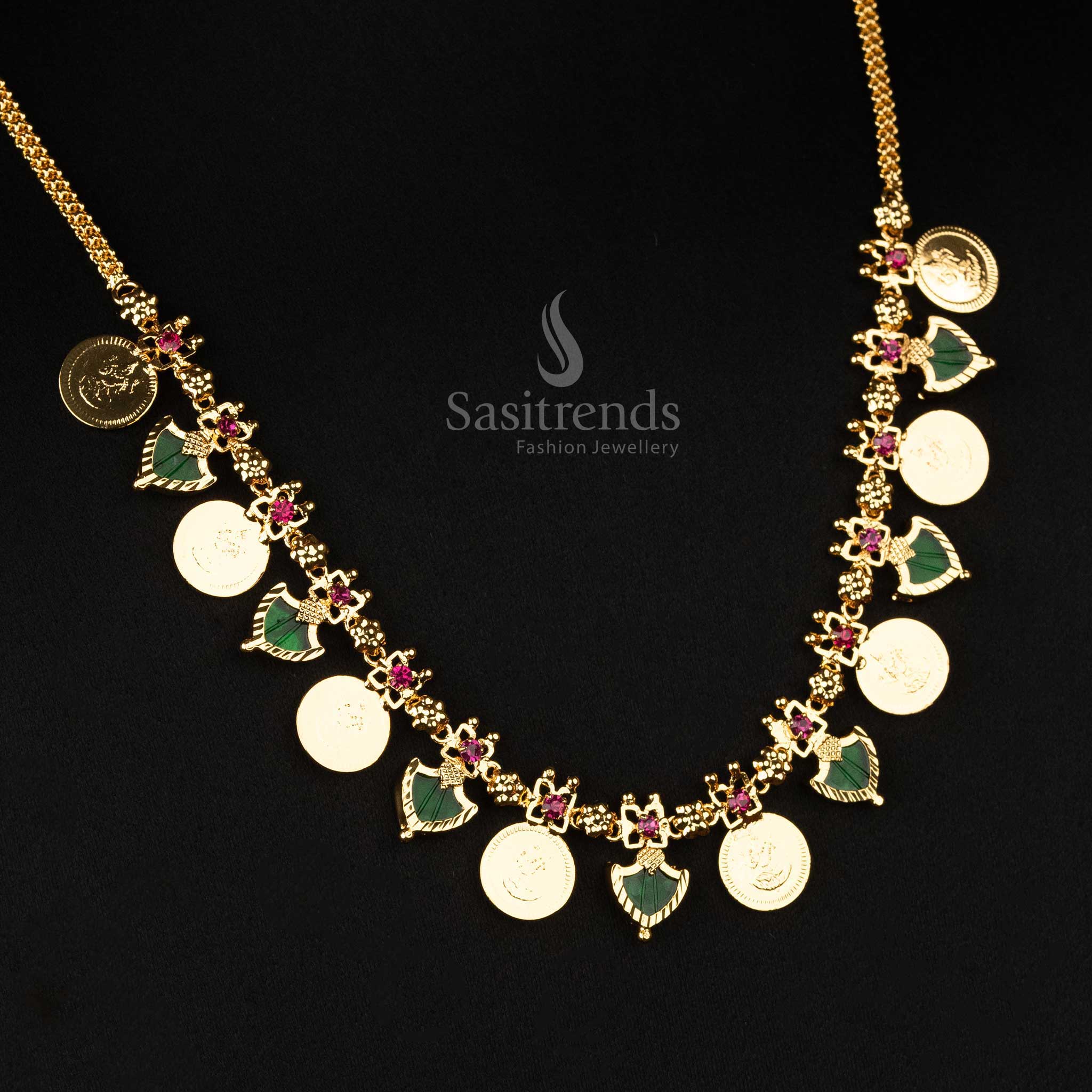 Kerala-Style One Gram Micro Gold Plated 8 Lakshmi Coin with 7 Katta Palakka Necklace – Traditional & Festive Wear - Sasitrends - Image 6