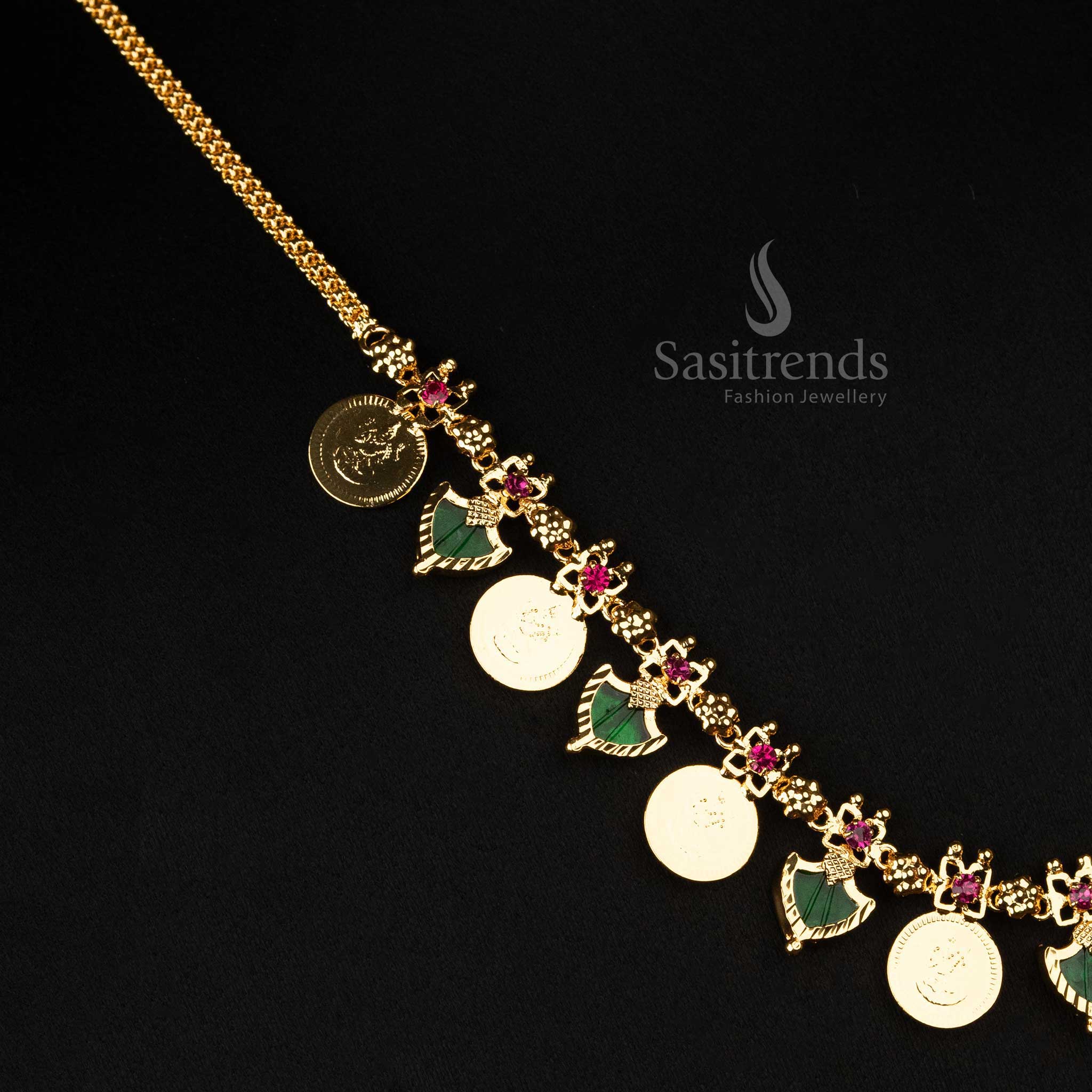 Kerala-Style One Gram Micro Gold Plated 8 Lakshmi Coin with 7 Katta Palakka Necklace – Traditional & Festive Wear - Sasitrends - Image 8