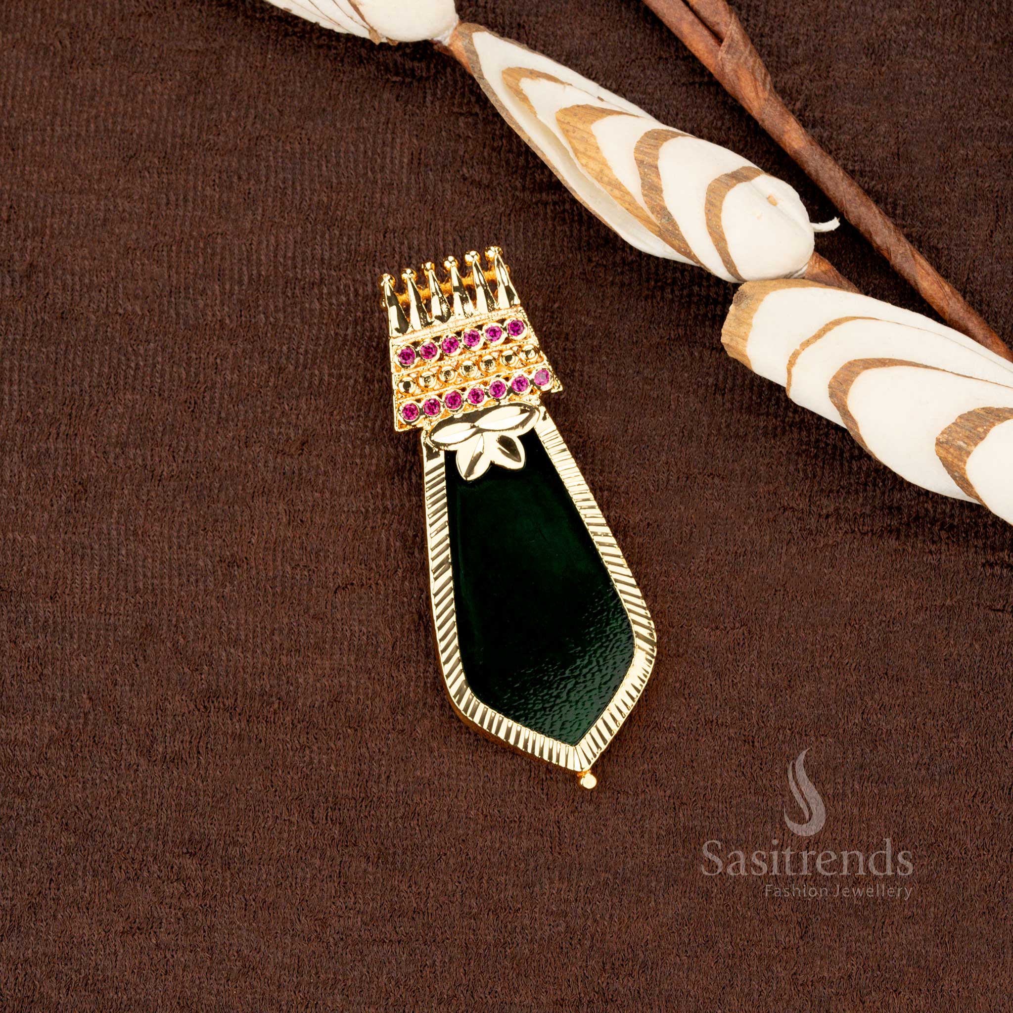 Gorgeous Kerala-Style Micro Gold Plated Big Palakka, Mango, Nagapadam Pendant with 2-Line AD Stones For Traditional & Festive Wear - Sasitrends - Image 2