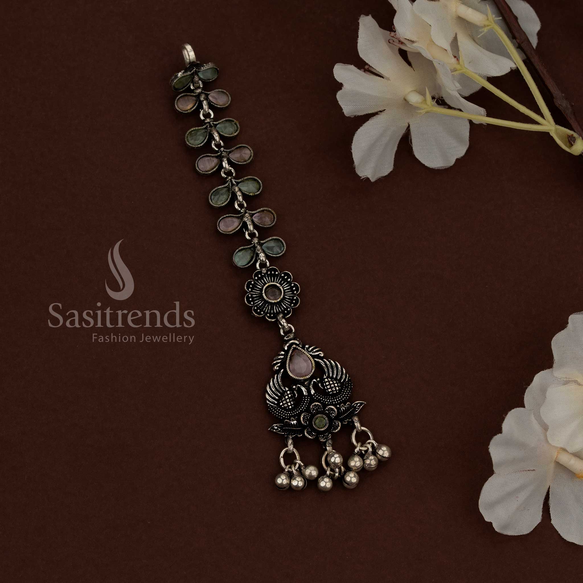 Beautiful Design Collections of Kolapuri Oxidised Maang Tikka with Silver Beads for Navaratri, Ethnic & Cultural Styling - Image 4