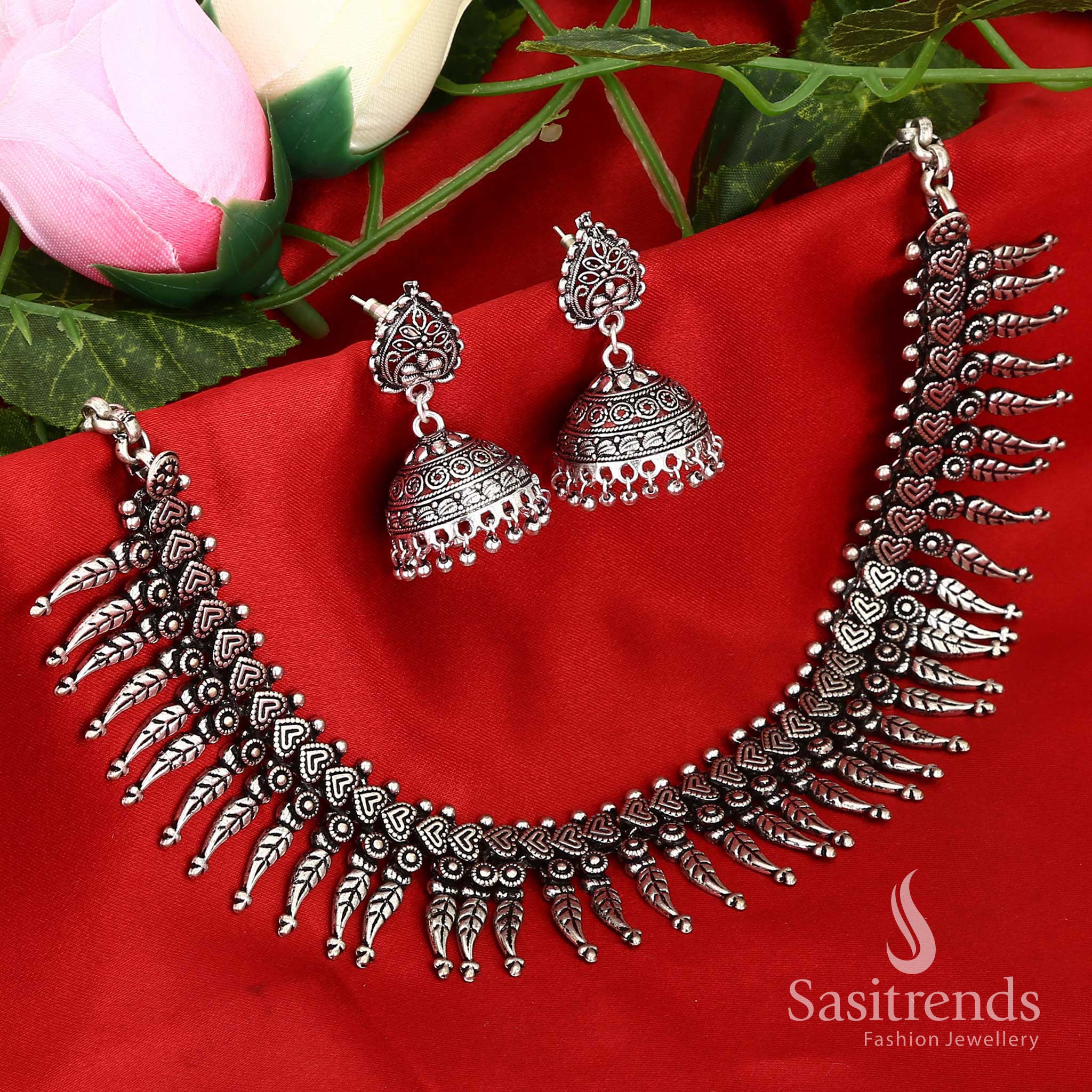 Kolhapuri-Inspired Oxidised Silver Necklace Jewellery Set - Sasitrends Ethnic Series - Image 8