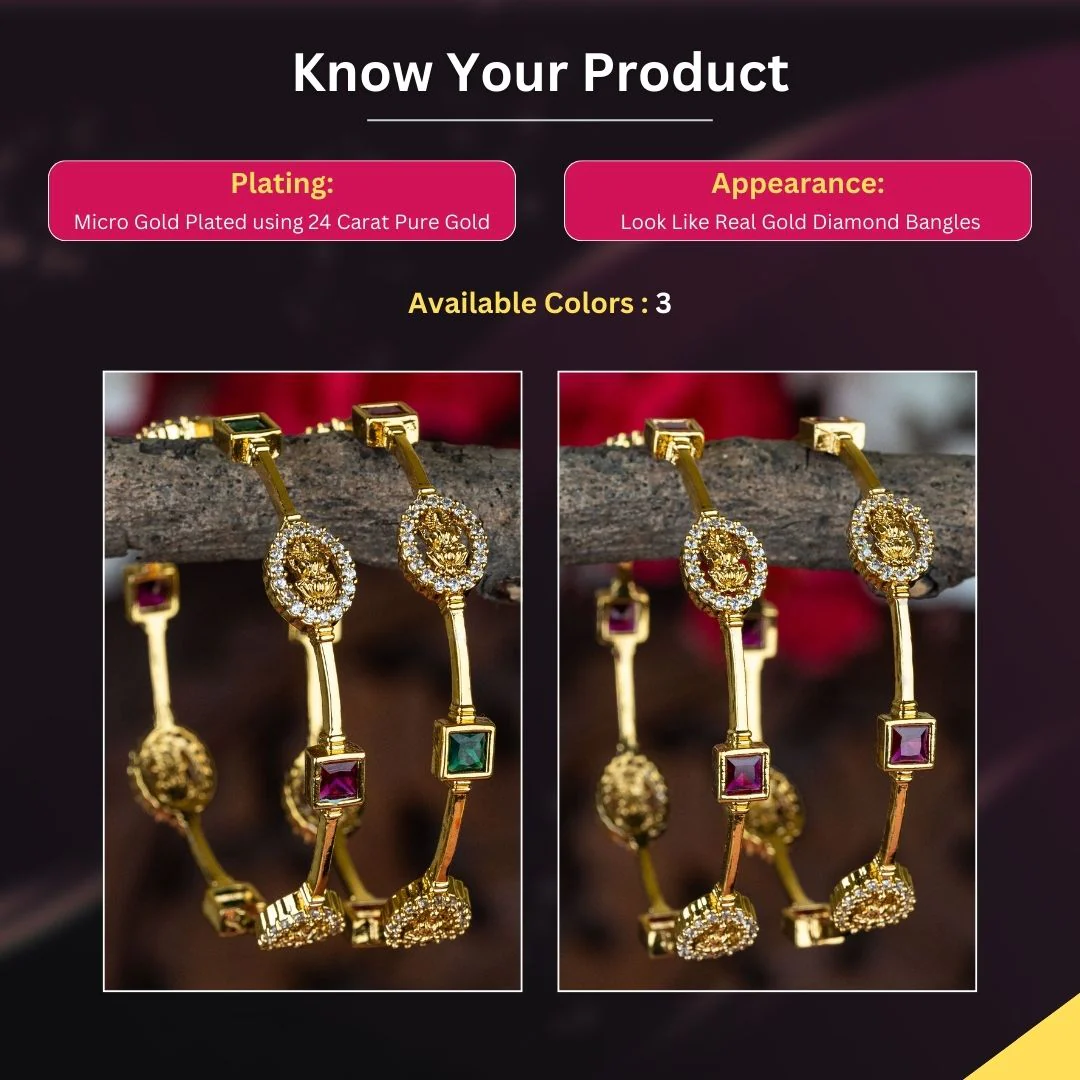 Exquisite Traditional Lakshmi Bangles Pair: Micro Gold Plated with Latest American Diamond Stones | Sasitrends - Image 2