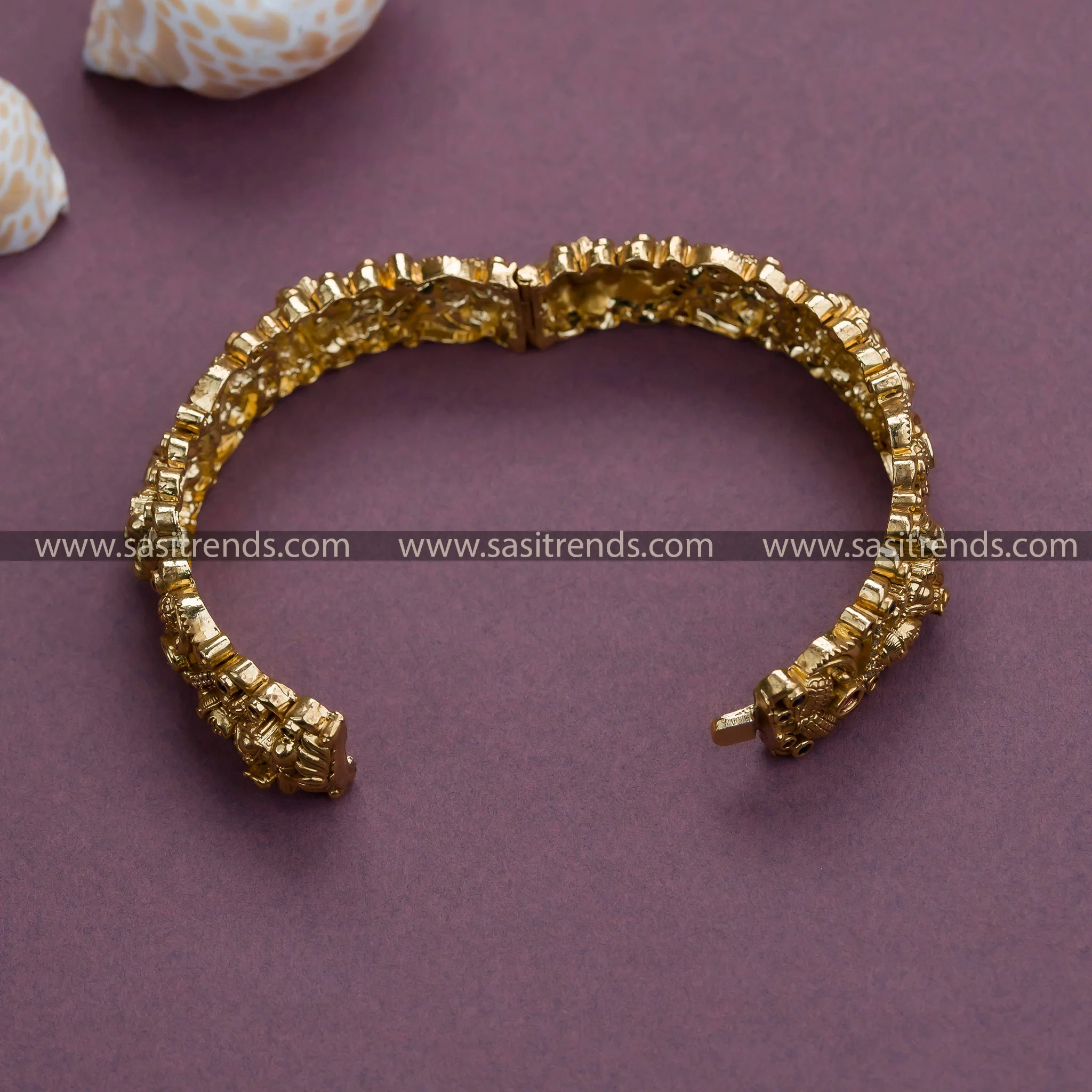 Trendy Temple Matte Gold Plated Lakshmi & Peacock Motif Openable Kada Bangle - Perfect for Traditional & Bridal Looks! - Image 4