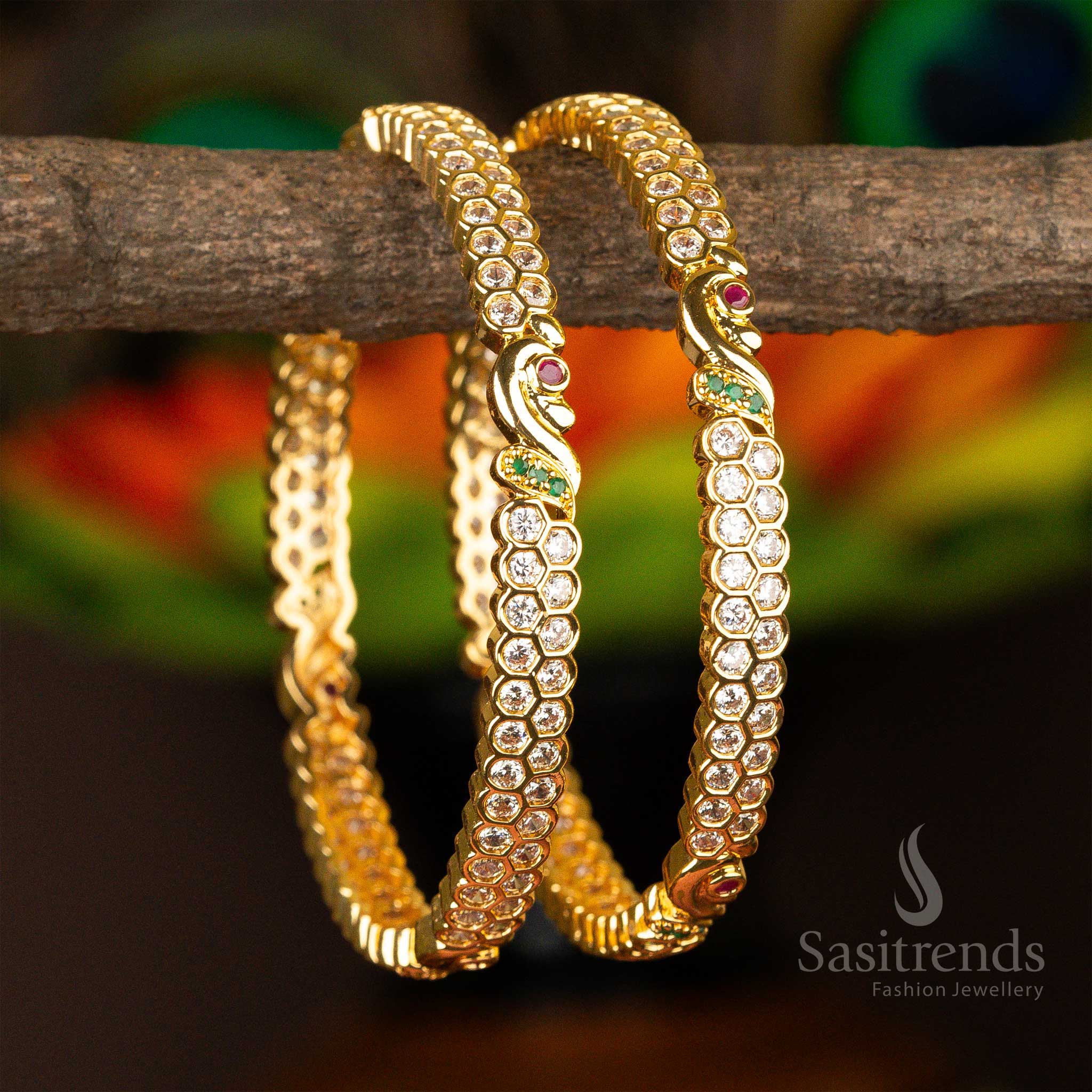Trendy Micro Gold Plated Bangles with American Diamonds Stone | Sasitrends - Image 3