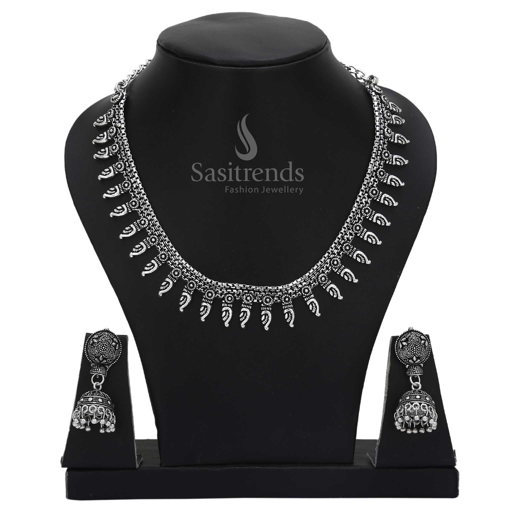 Sasitrends Oxidised Silver Necklace Jewellery Set with Jhumka - Cultural Ensemble Series - Image 13