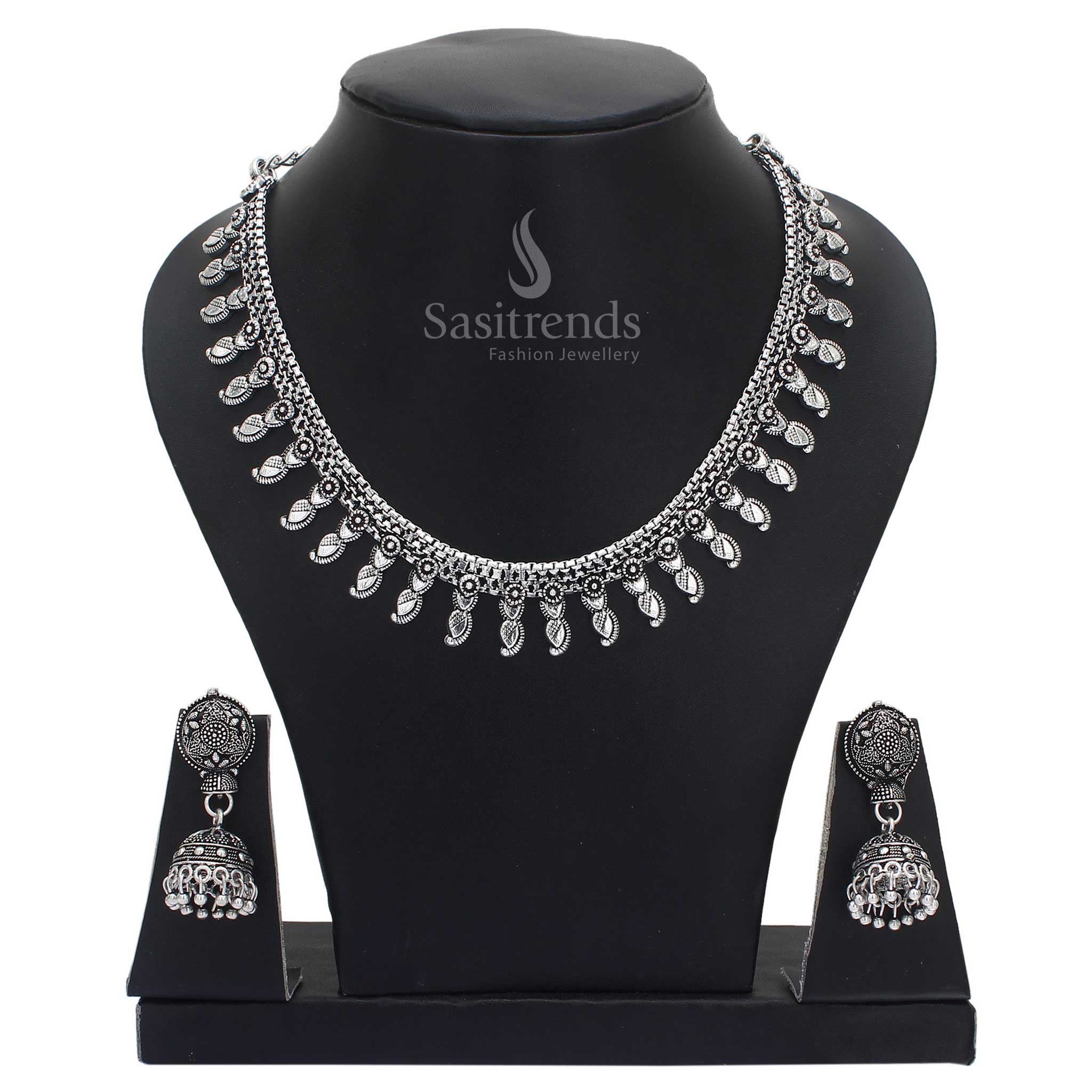 Sasitrends Oxidised Silver Necklace Jewellery Set with Jhumka - Cultural Ensemble Series - Image 2