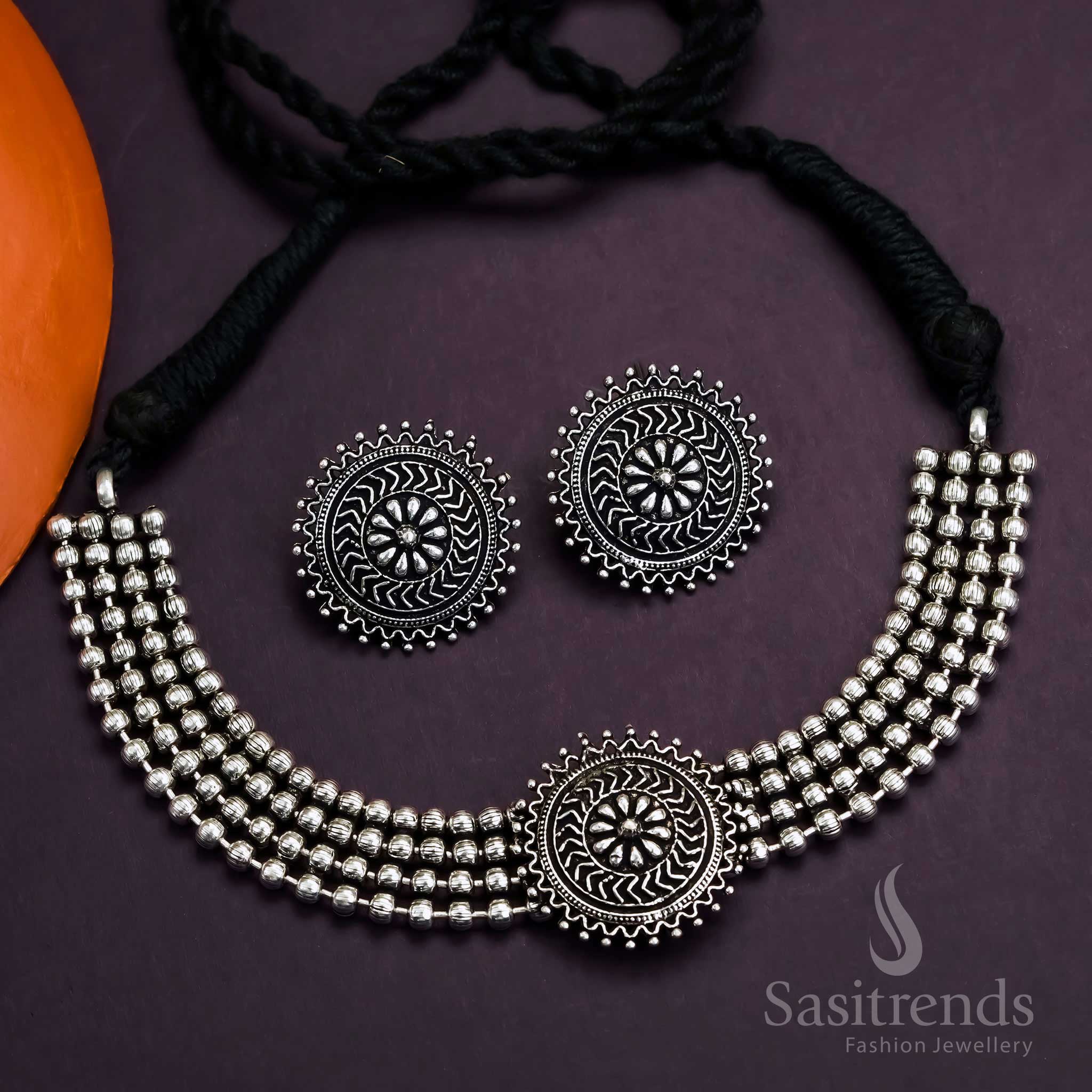 Sasitrends Trendy Oxidised Vama  Choker Necklace Jewellery Set with Tops  Earrings for Women - Perfect for Traditional Occasions - Image 4