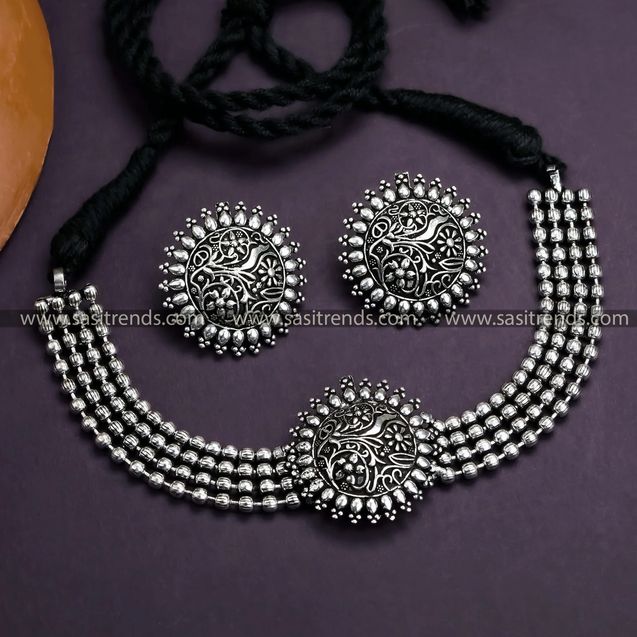 Sasitrends Trendy Oxidised Vama  Choker Necklace Jewellery Set with Tops  Earrings for Women - Perfect for Traditional Occasions - Image 6